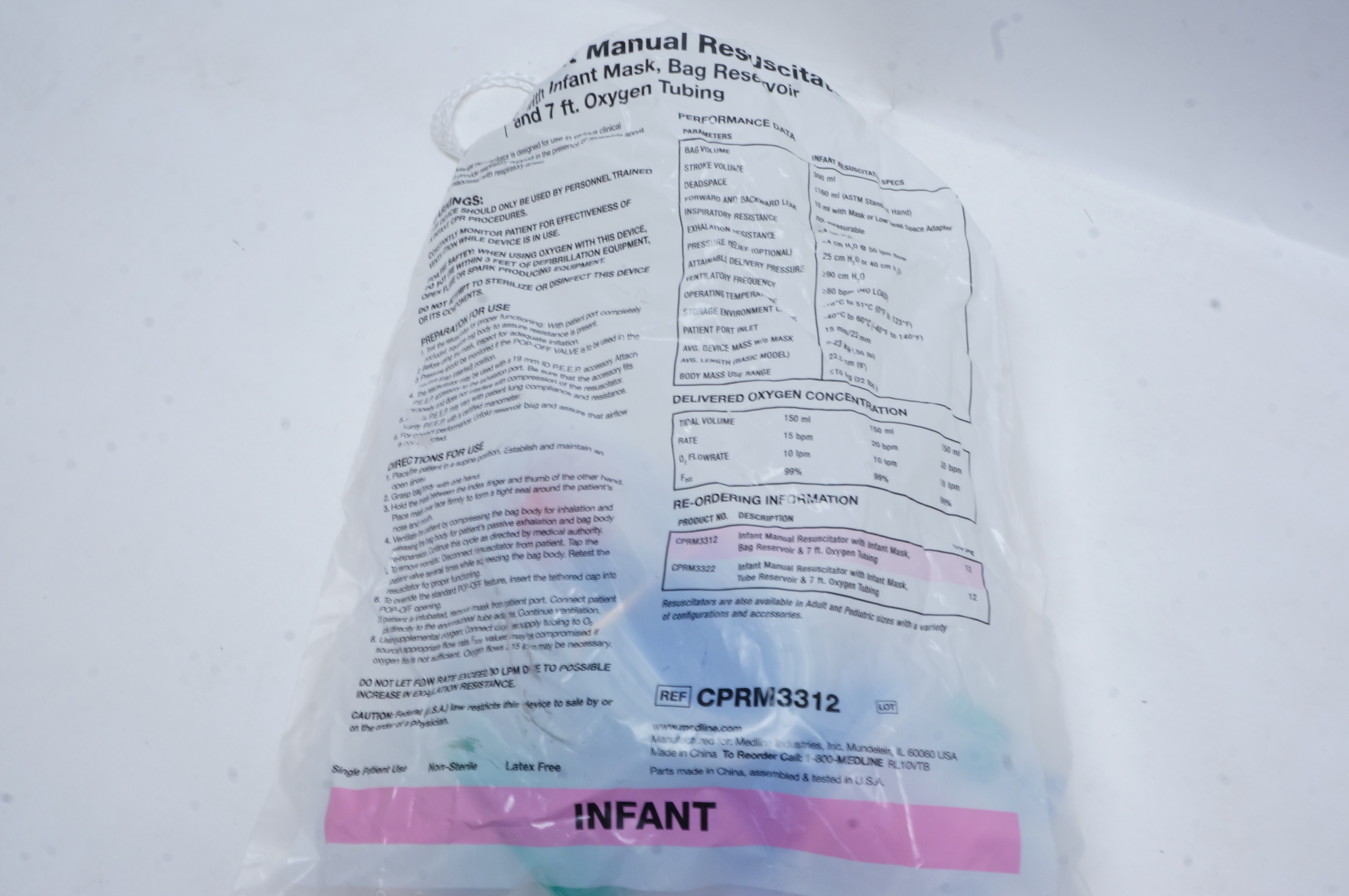 Medline CPRM3312 Infant Manual Resuscitator, Mask, Oxygen Tube CPR First Aid kit