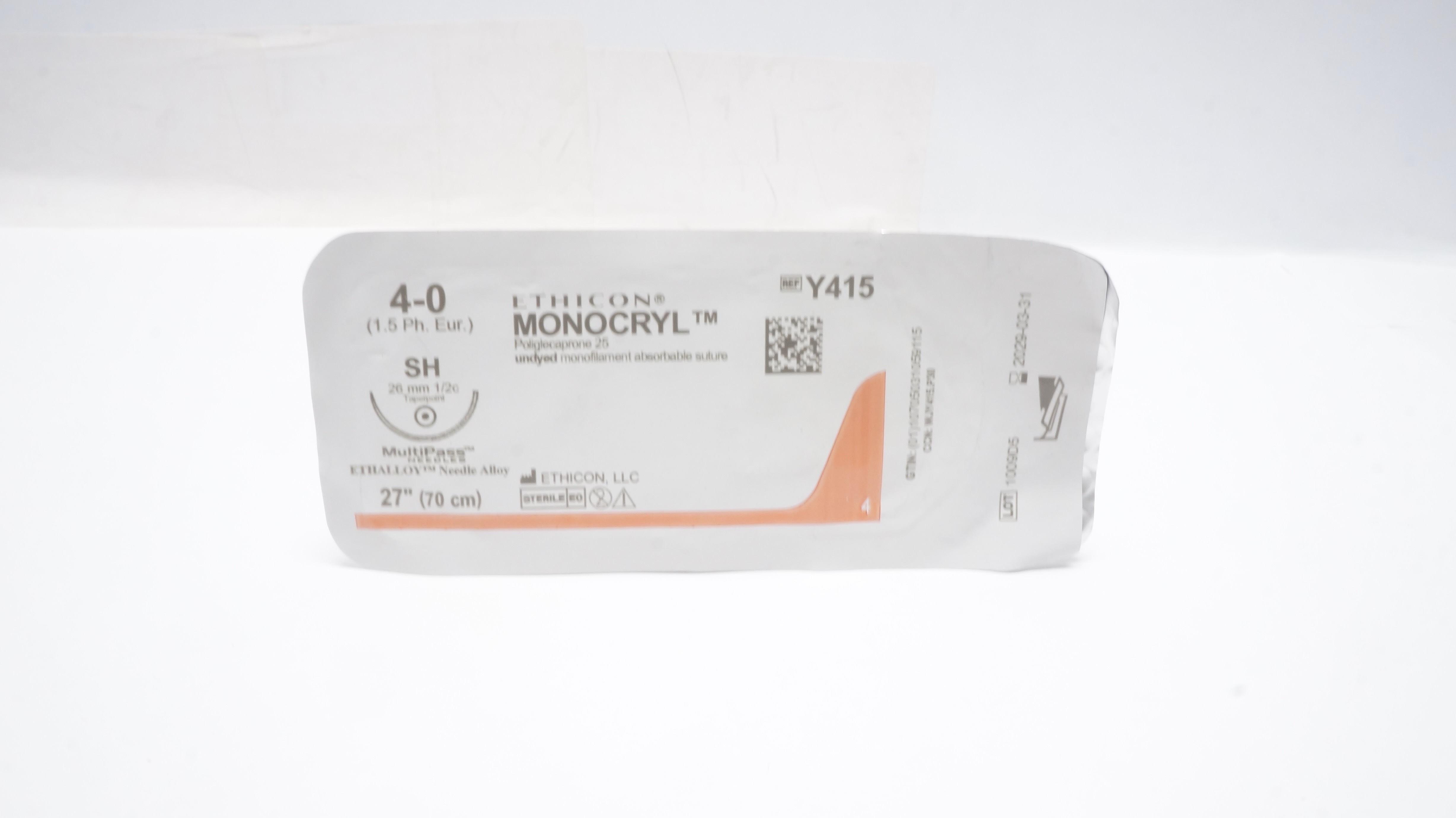 Ethicon Y415 4-0 MONOCRYL Undyed Monofilament Stre SH 26mm 1/2c Taperpoint 27inch