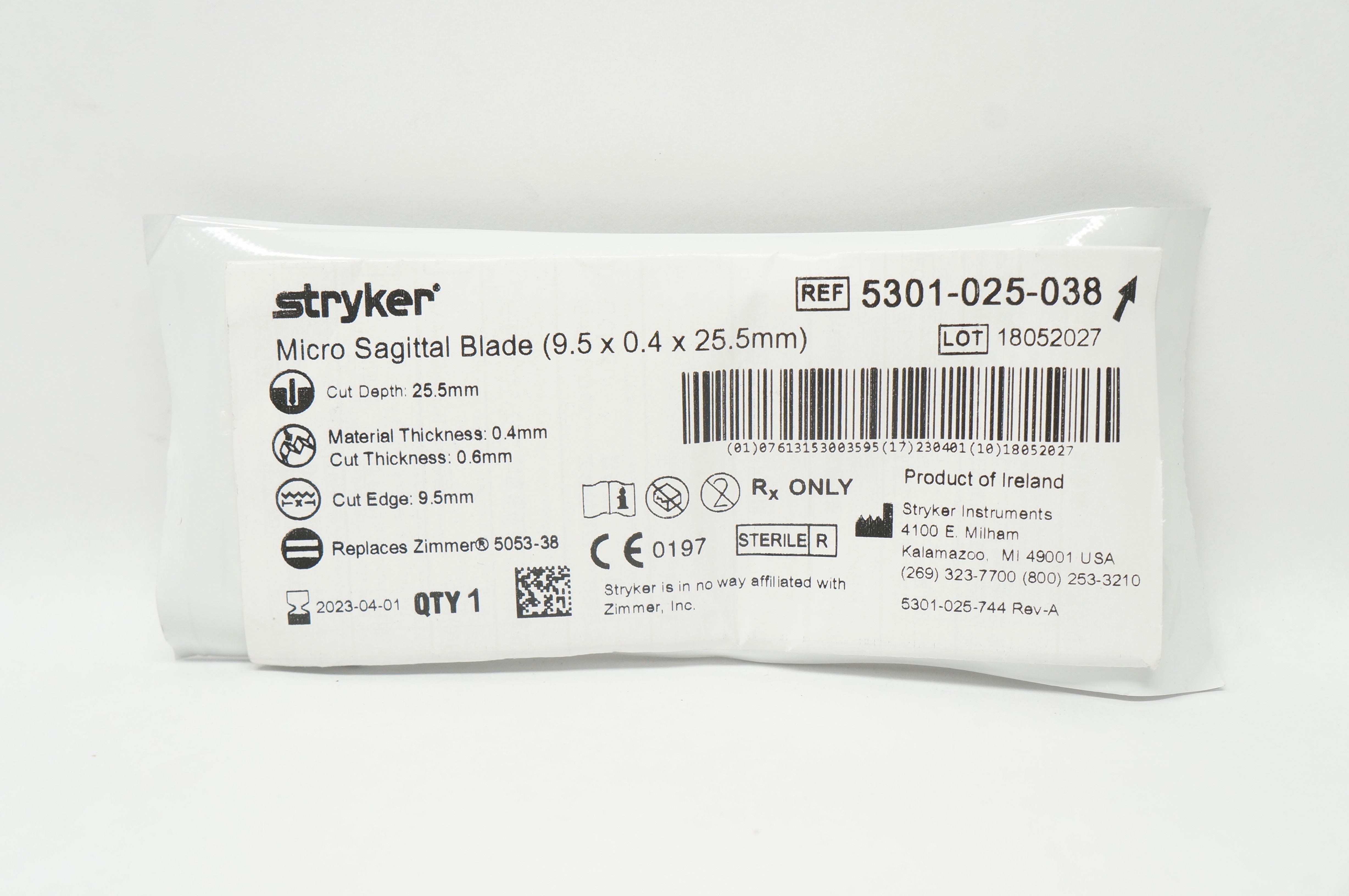 Stryker 5301-025-038 Micro Sagittal Blade 9.5 x 0.4 x 25.5mm