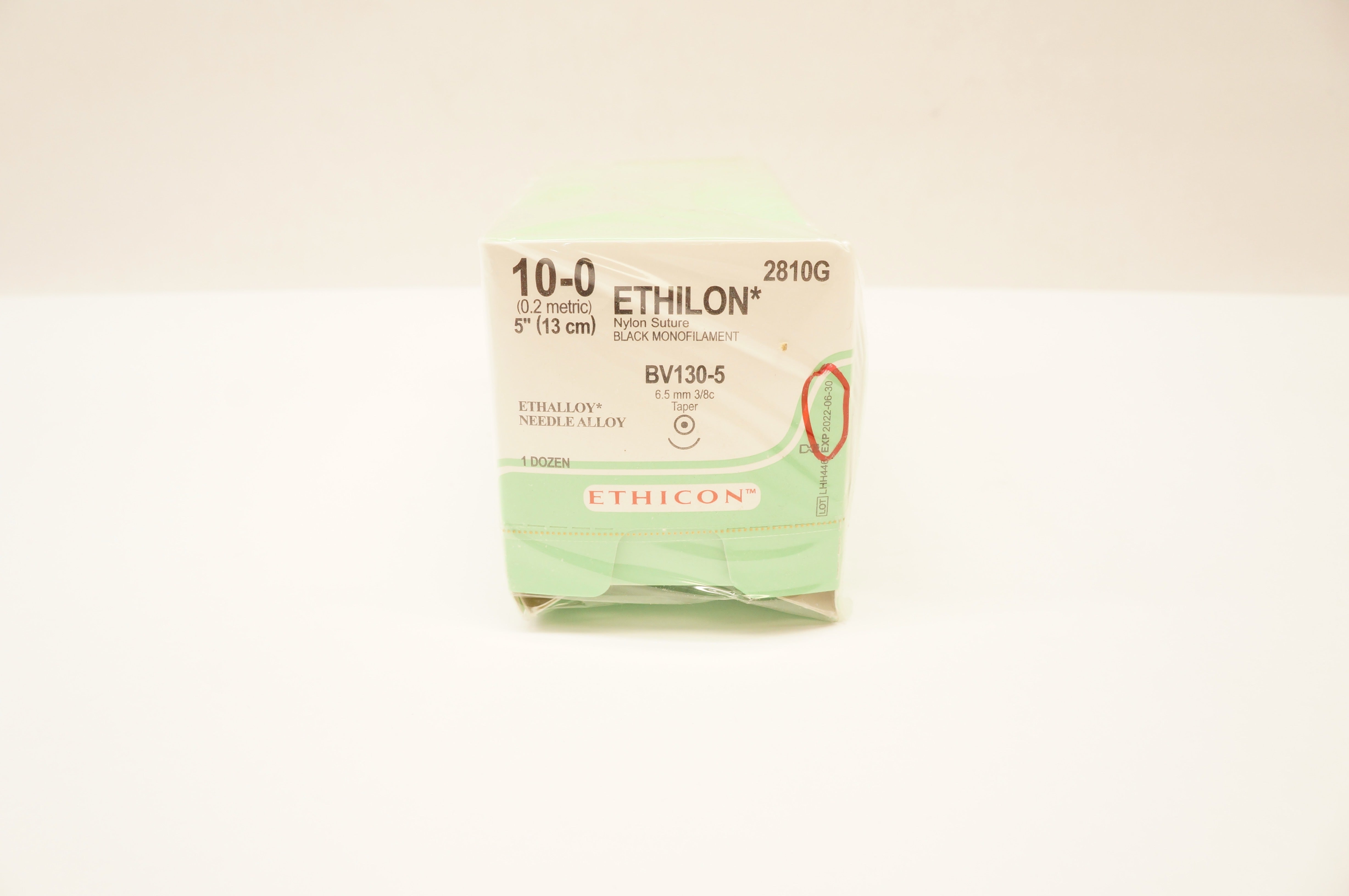 Ethicon 2810G 10-0 ETHILON Stre BV130-5 6.5mm 3/8c Taper, 5inch (x) - Box of 12