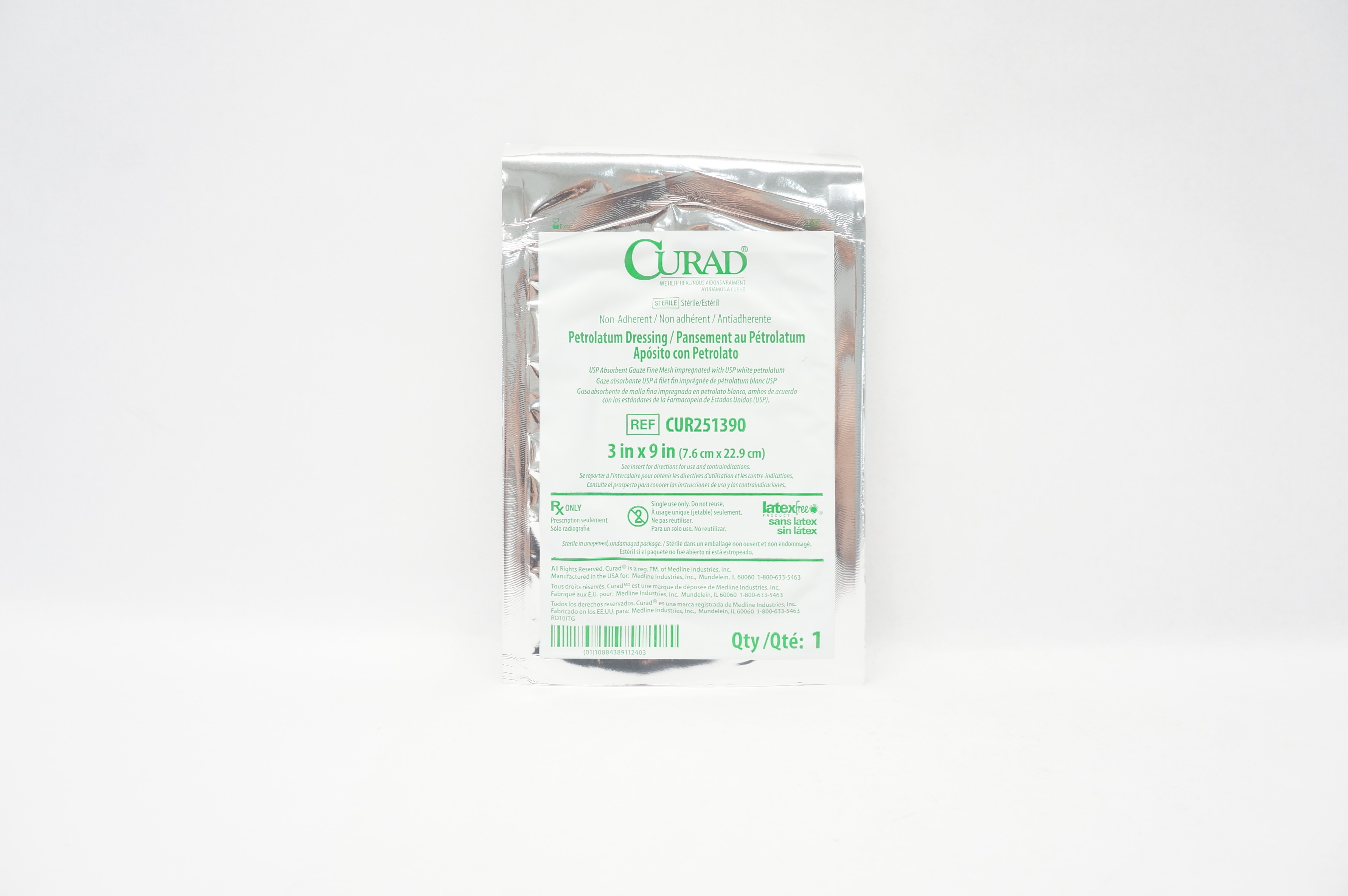 Medline CUR251390 Curad Non-Adherent Petrolatum Dressing 3inch x 9inch (x)