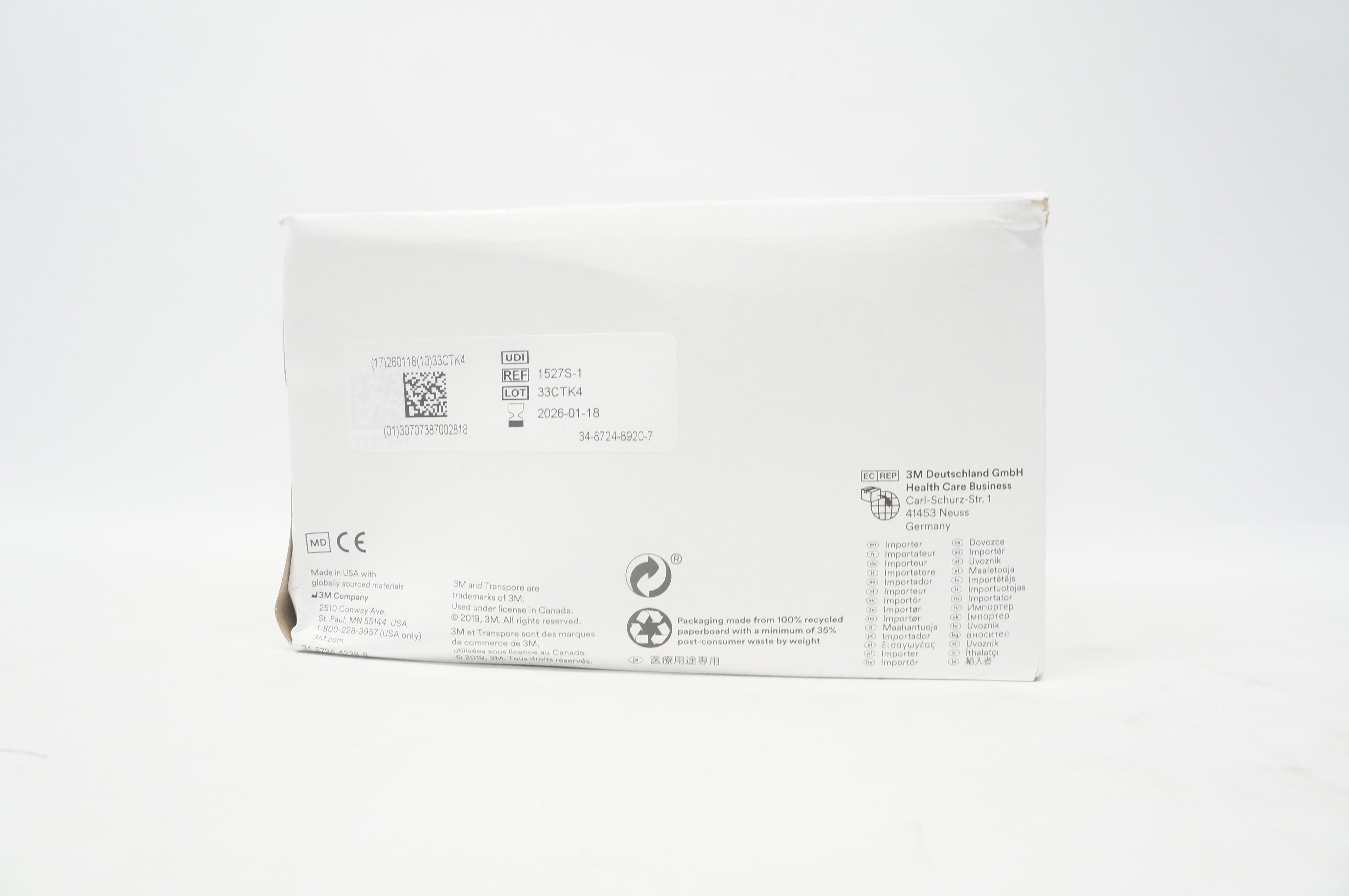 3M 1527S-1 Transpore Surgical Tape 1 inch x 1.5yd - Box of 39