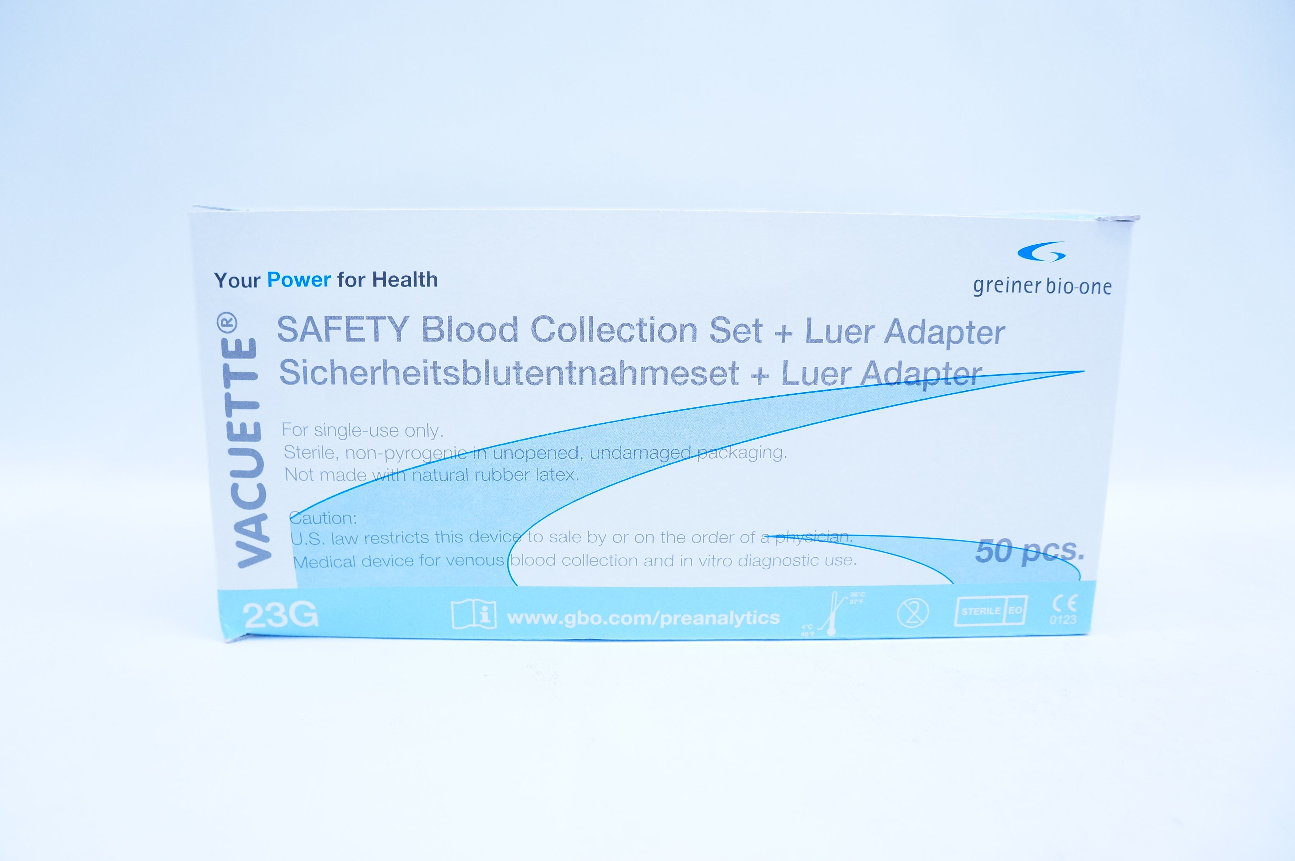 Greiner Bio-One 450096 Vacuette Blood Collection Set 23Gx3/4x12inch - Box of 50