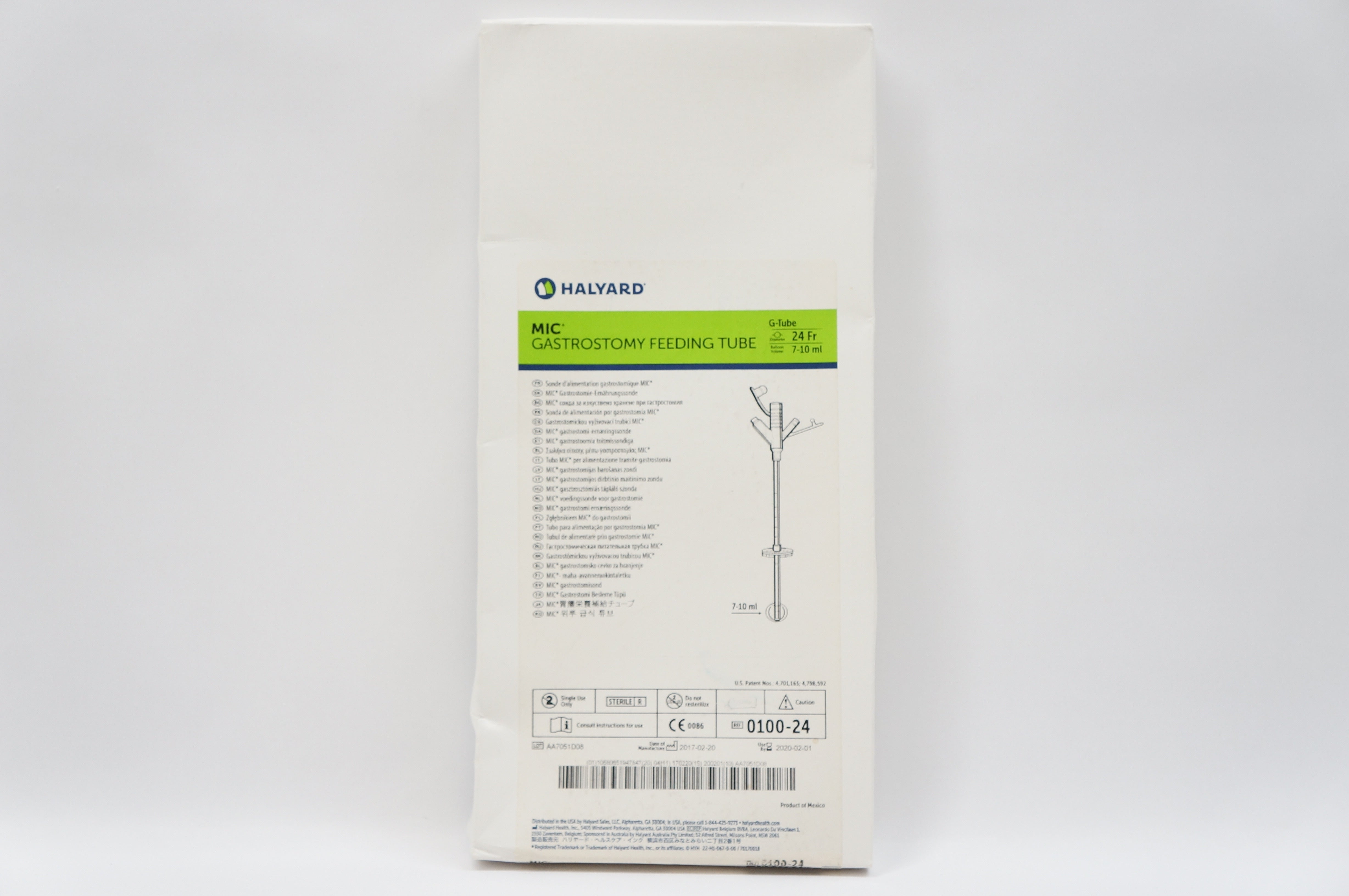 Halyard 0100-24 MIC Gastrostomy Feeding Tube, 24 Fr x 7-10ml (x)