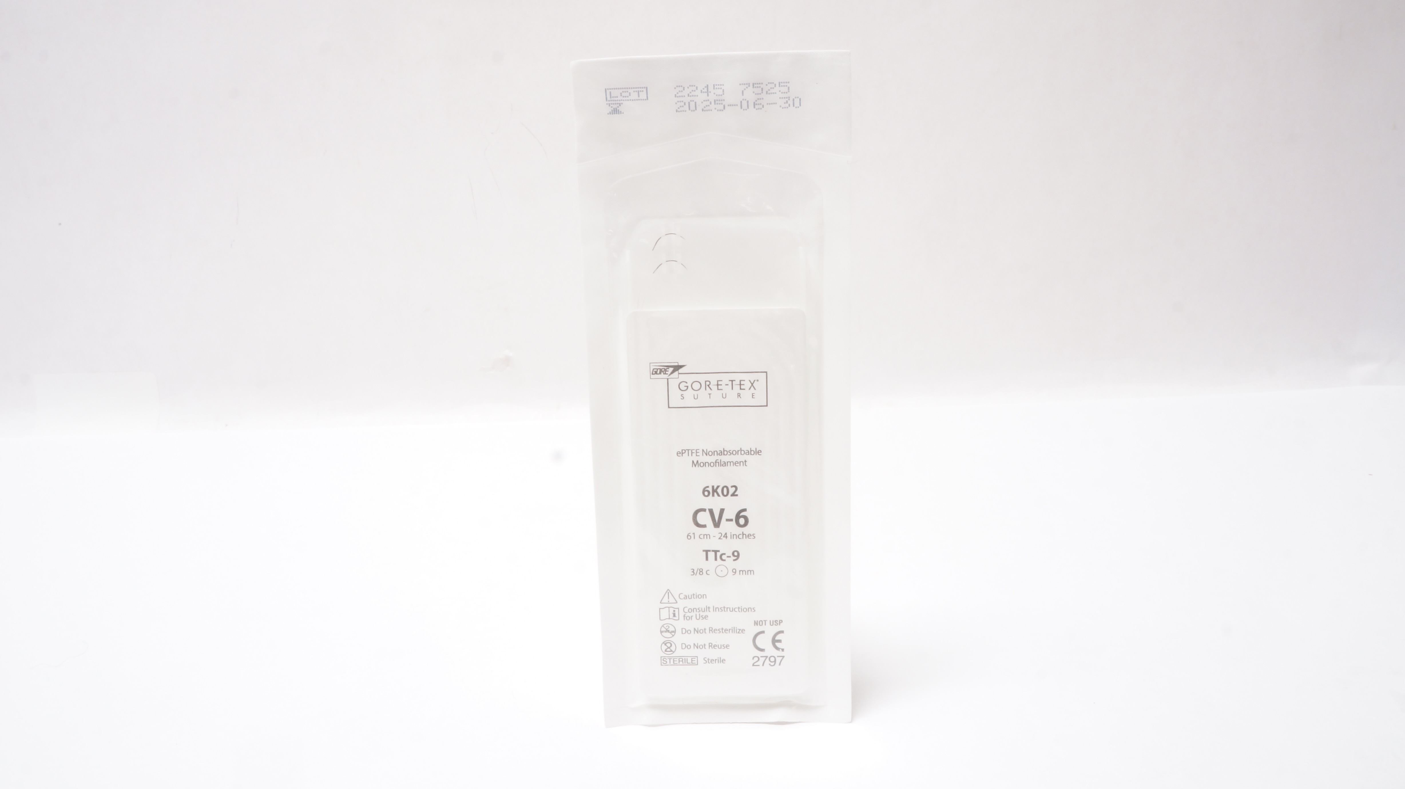 Gore 6K02 ePTFE Nonabsorbable Monofilament CV-6 TTc-9 3/8c 9mm, 24inch