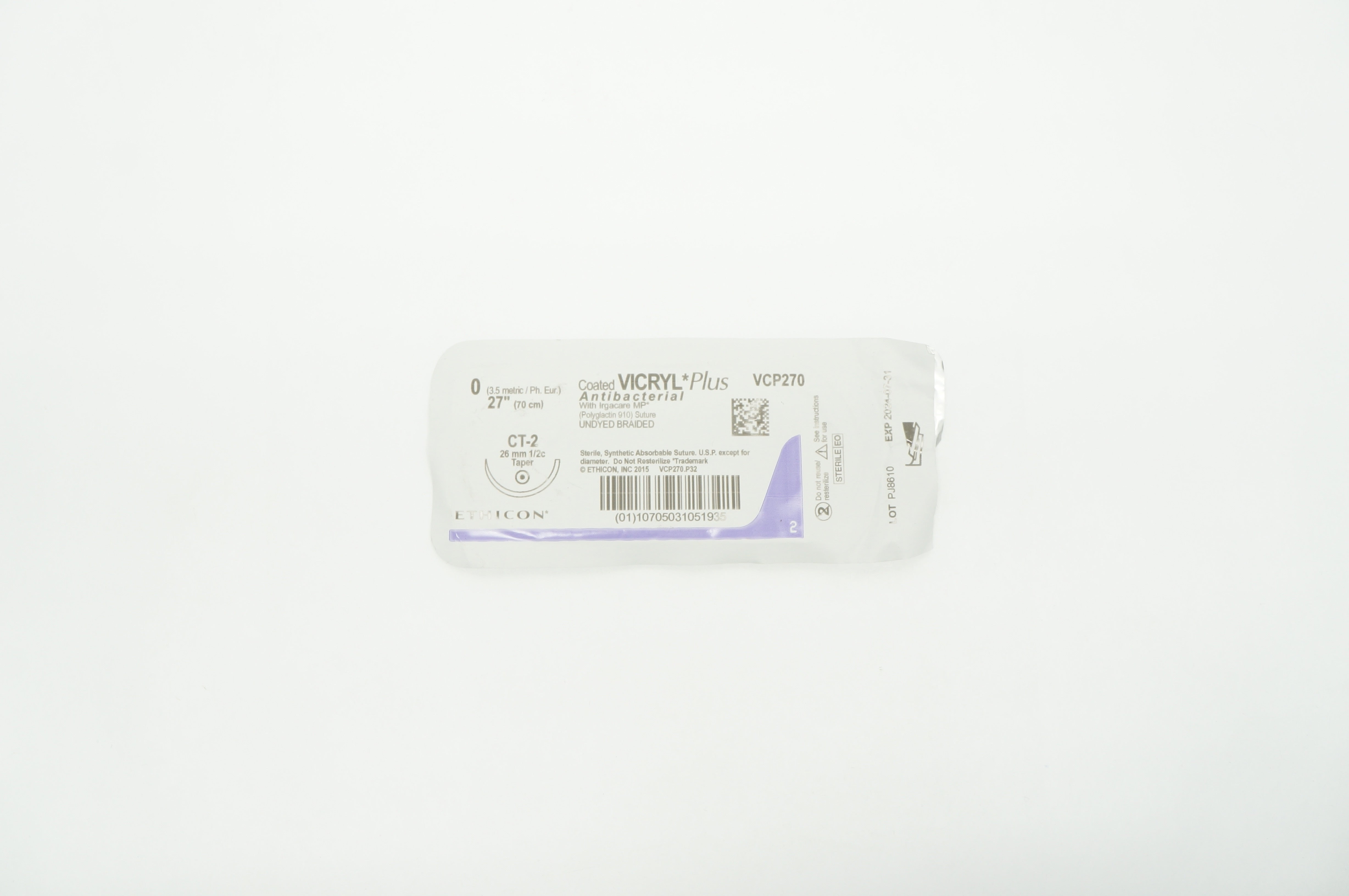 Ethicon VCP270 0 VICRYL PLus, CT-2, 26mm 1/2c Taper  27 inch