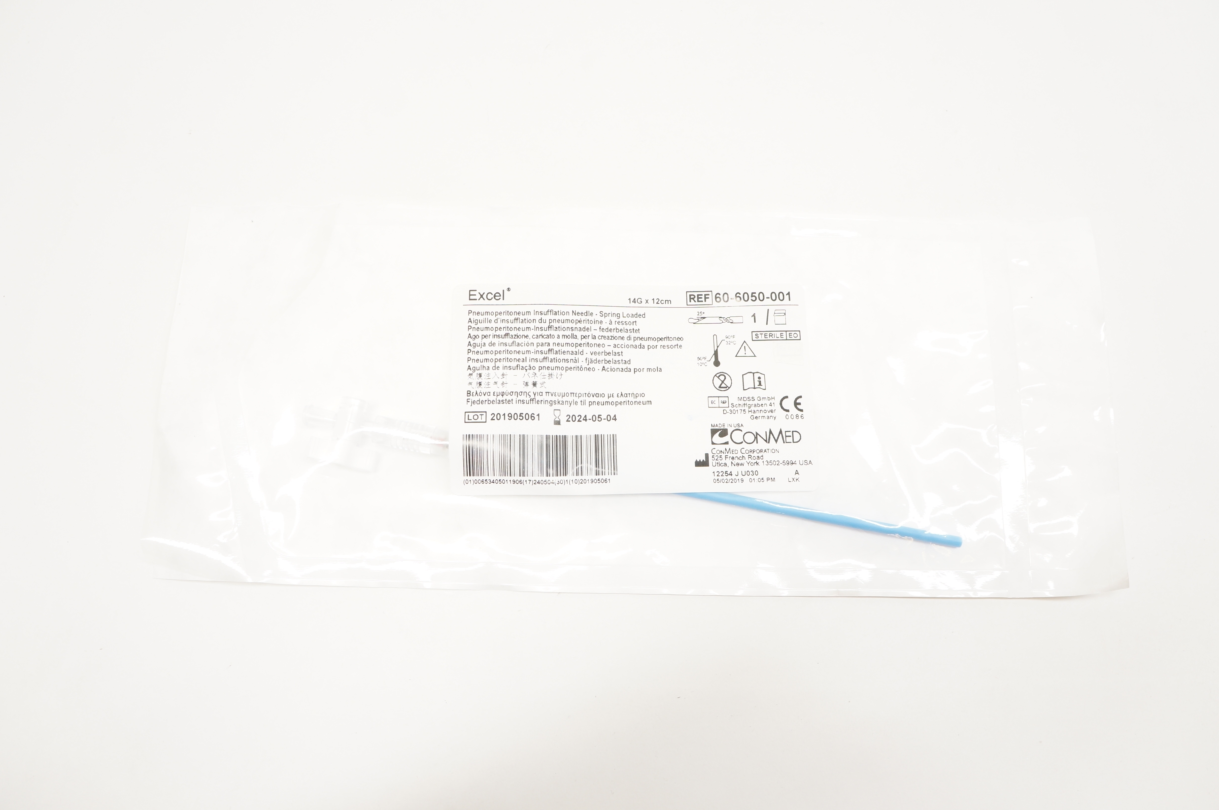 ConMed 60-6050-001 Excel Pneumoperitoneum Insufflation Ndle 14G x 12cm