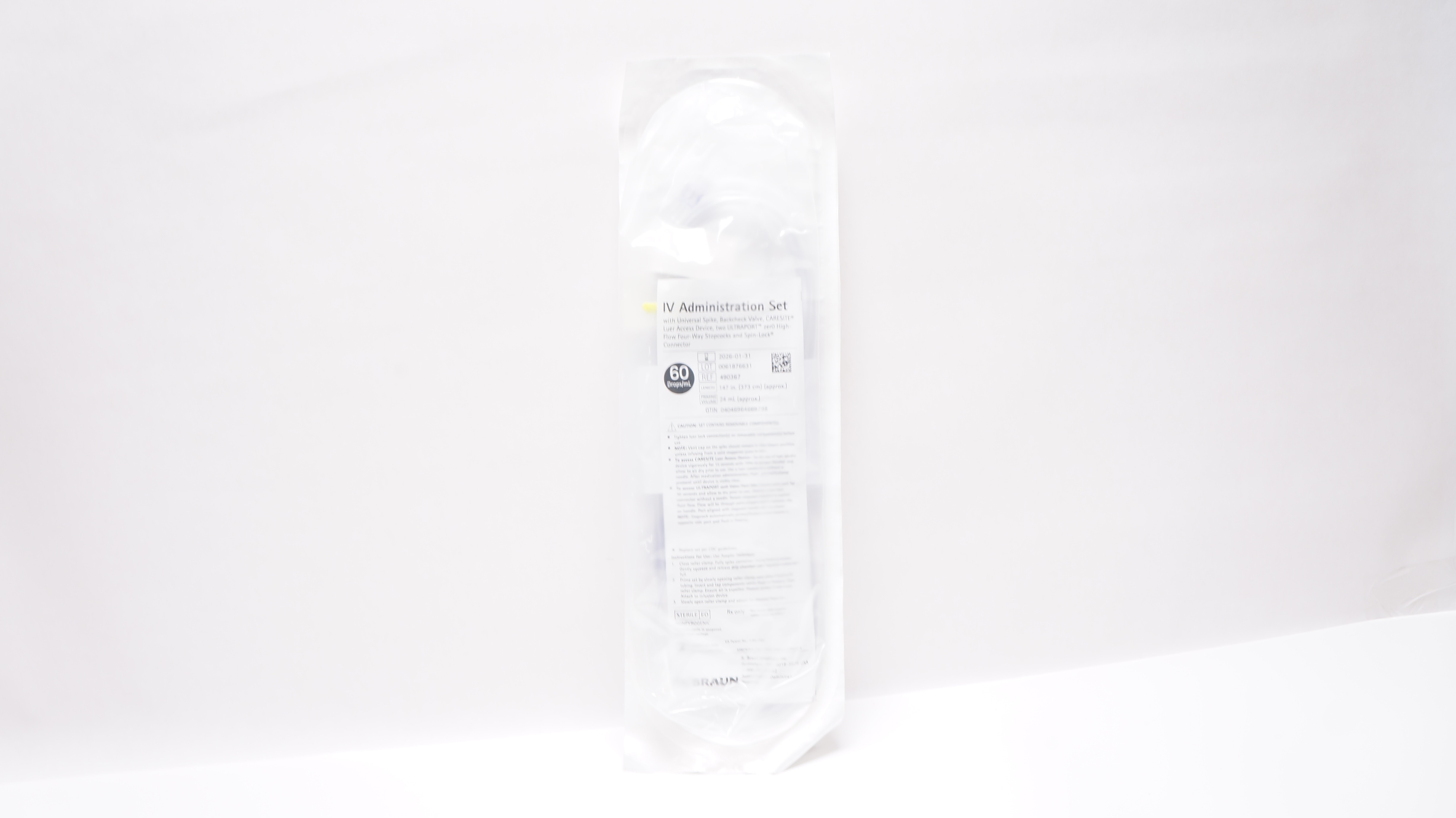 Braun 490367 IV Intravenous Administration Set 147inch x 24ml appx. 60Drops/mL