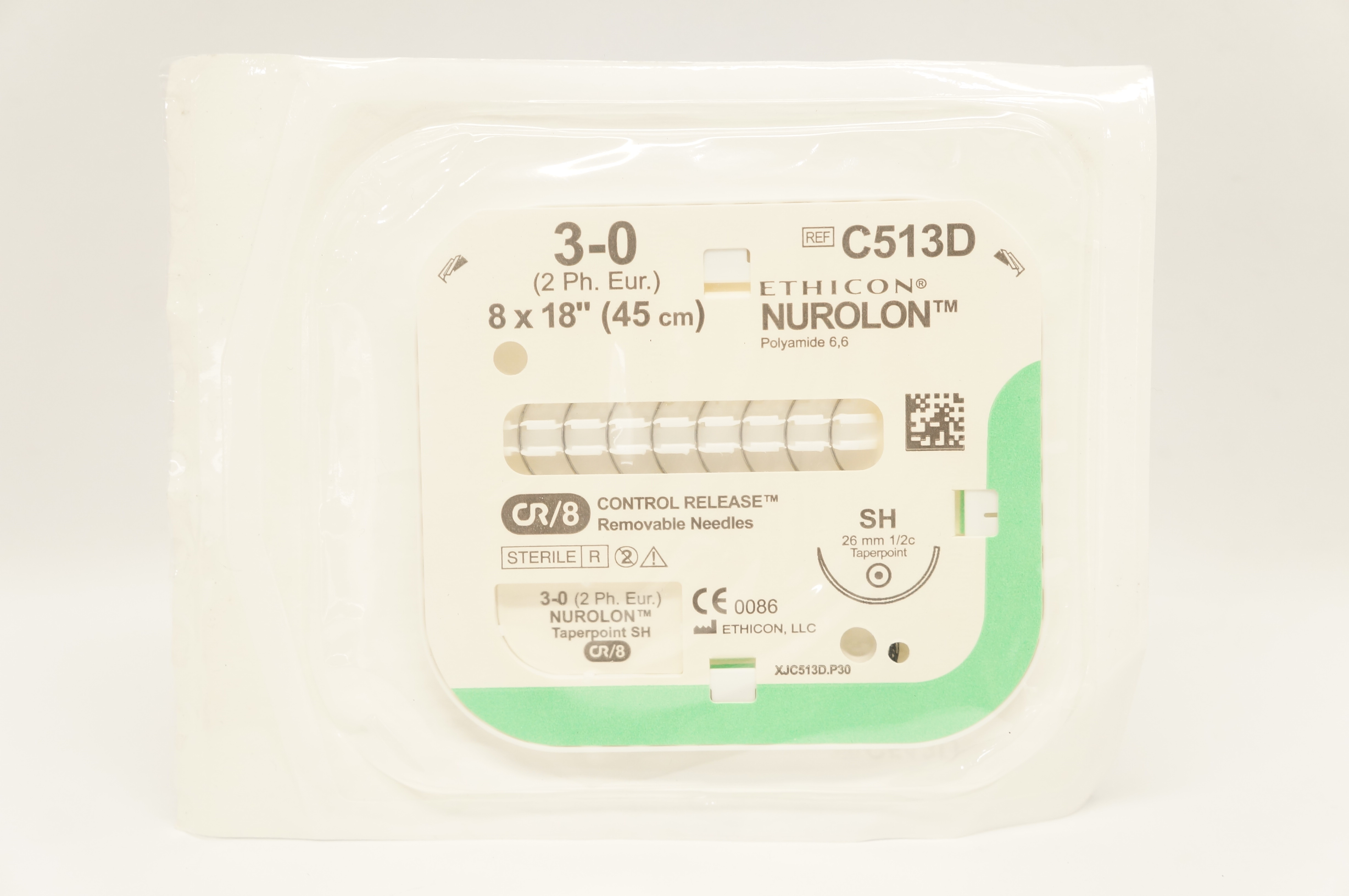 Ethicon C513D 3-0 Nurolon Polyamide 6,6 SH 26mm 1/2c Taperpoint, 8 x 18inch CR/8