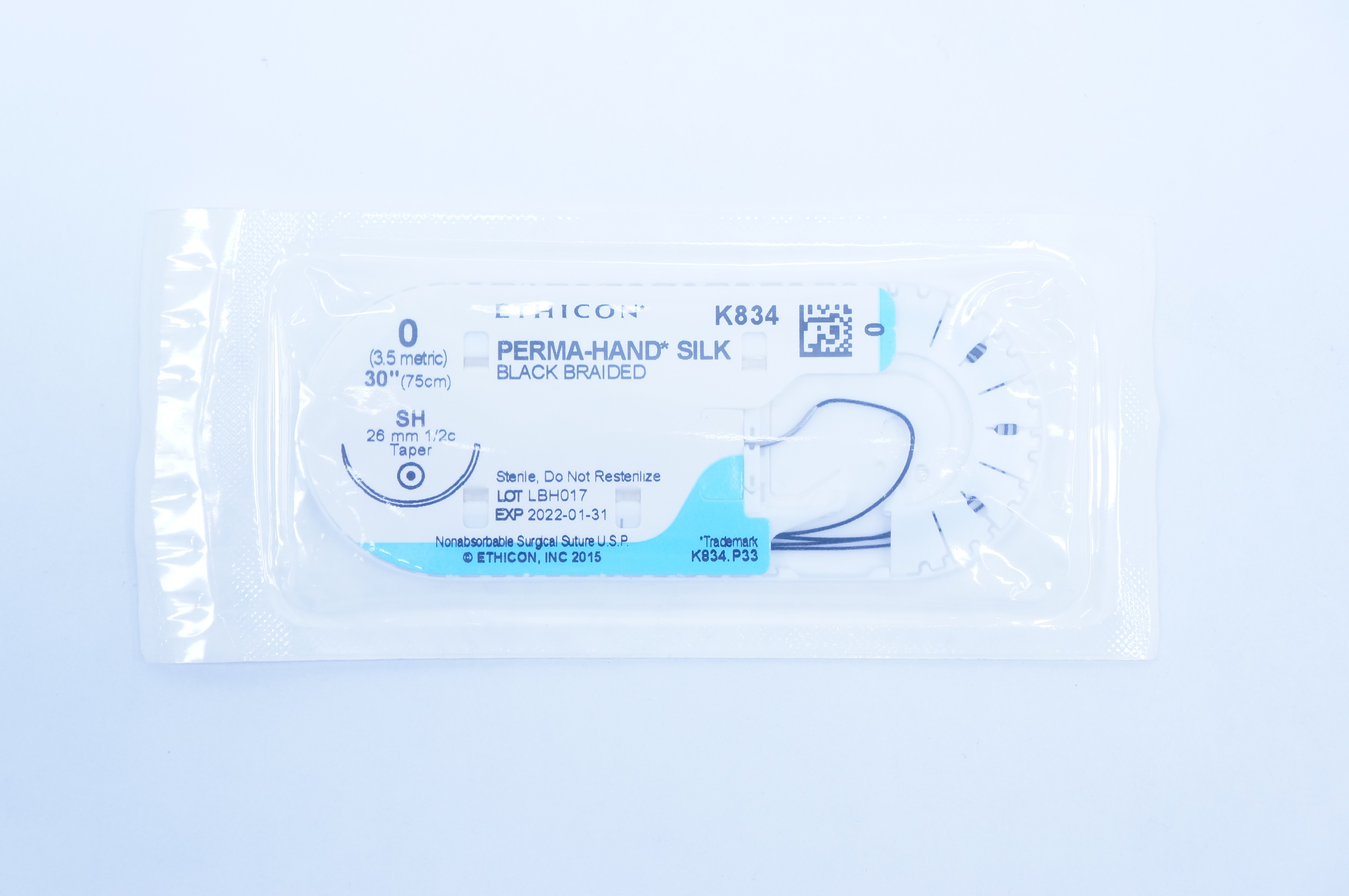 Ethicon K834 0 Perma-Hand Silk SH 26mm 1/2c Taper, 30inch