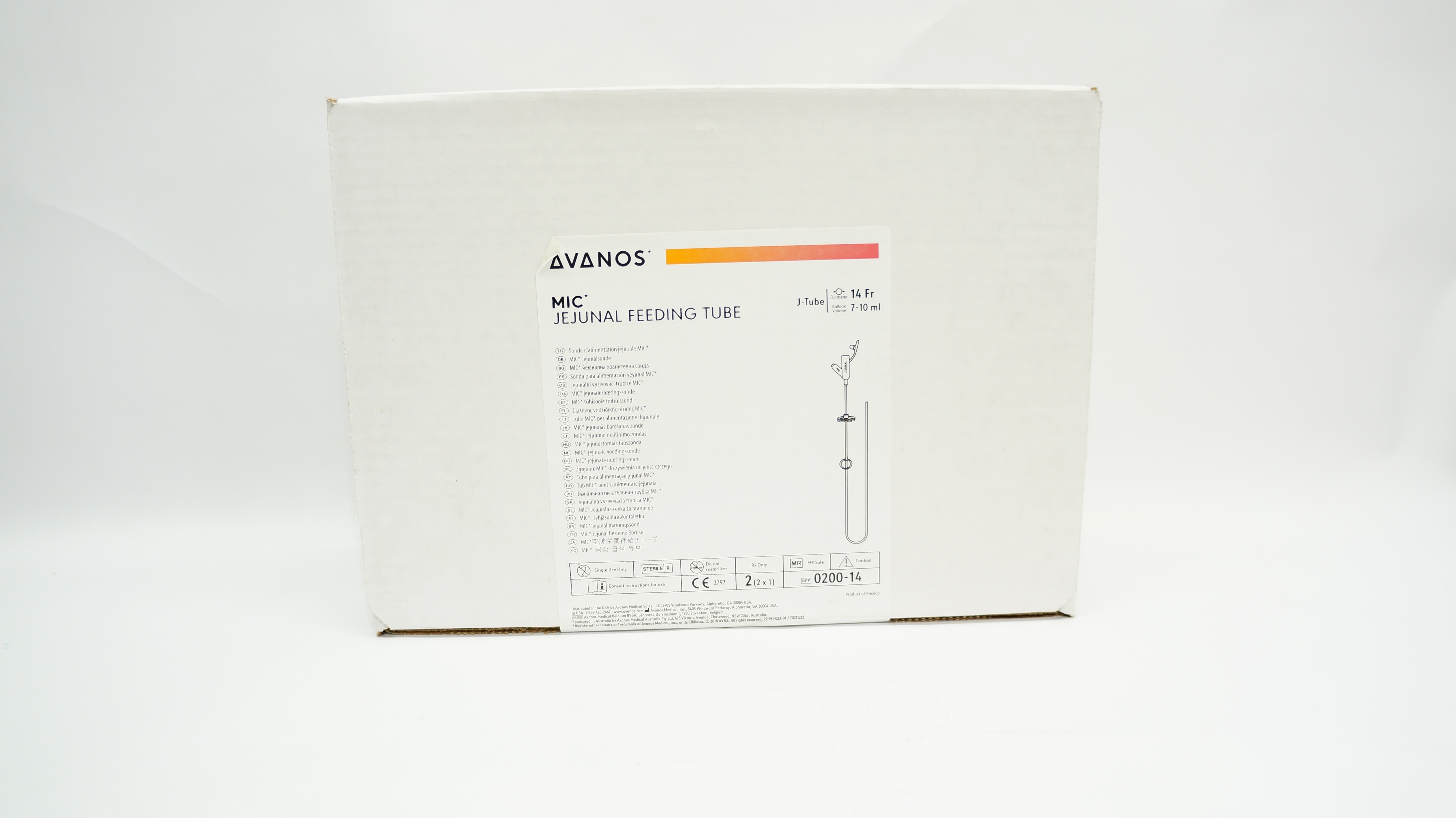 Avanos 0200-14 MIC Jejunal Feeding Tube 14Fr, 7-10ml - Box of 2