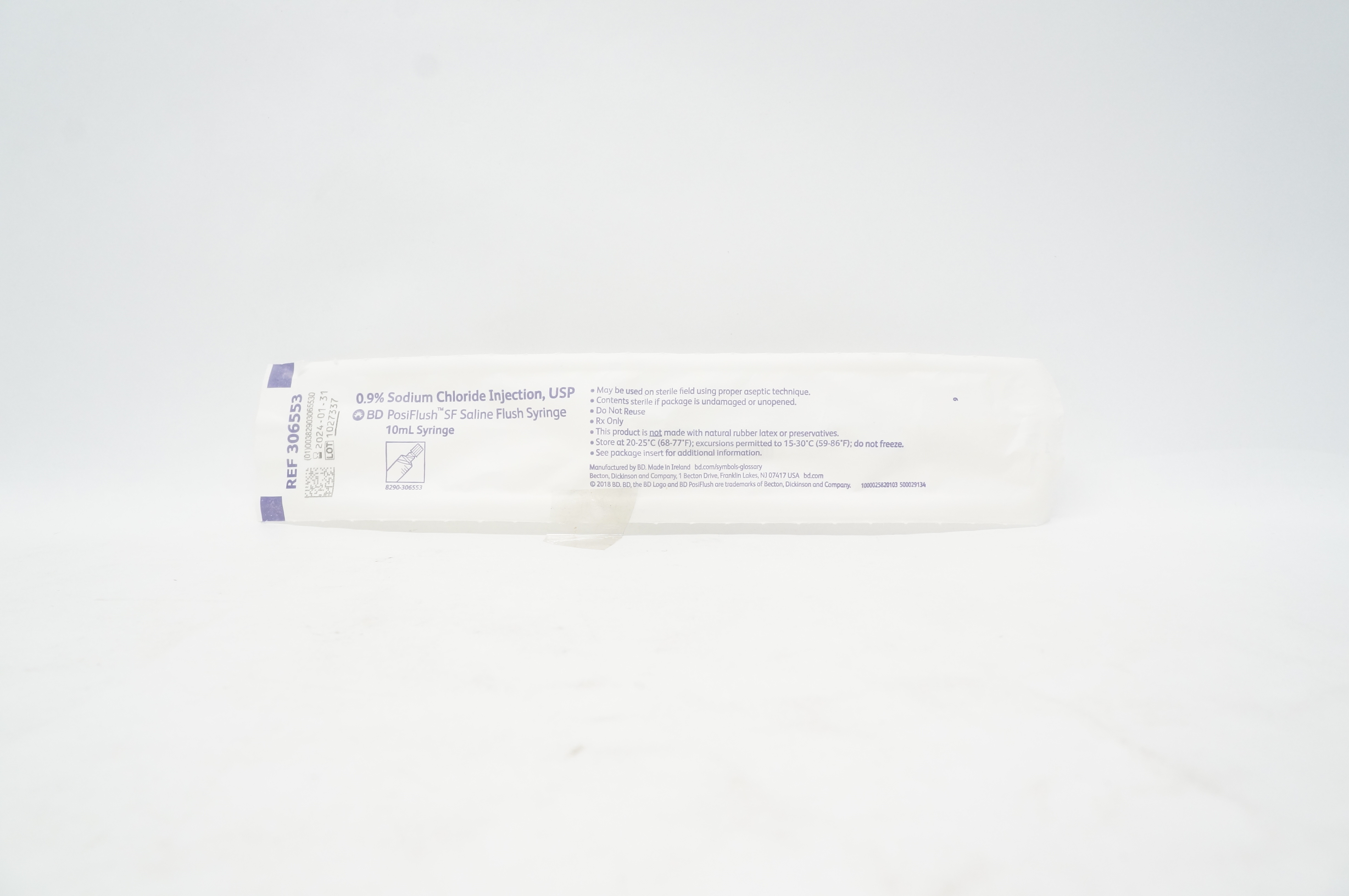 BD 306553 PosiFlush 0.9% Sodium Chloride Injection USP Saline Flush Syringe 10mL