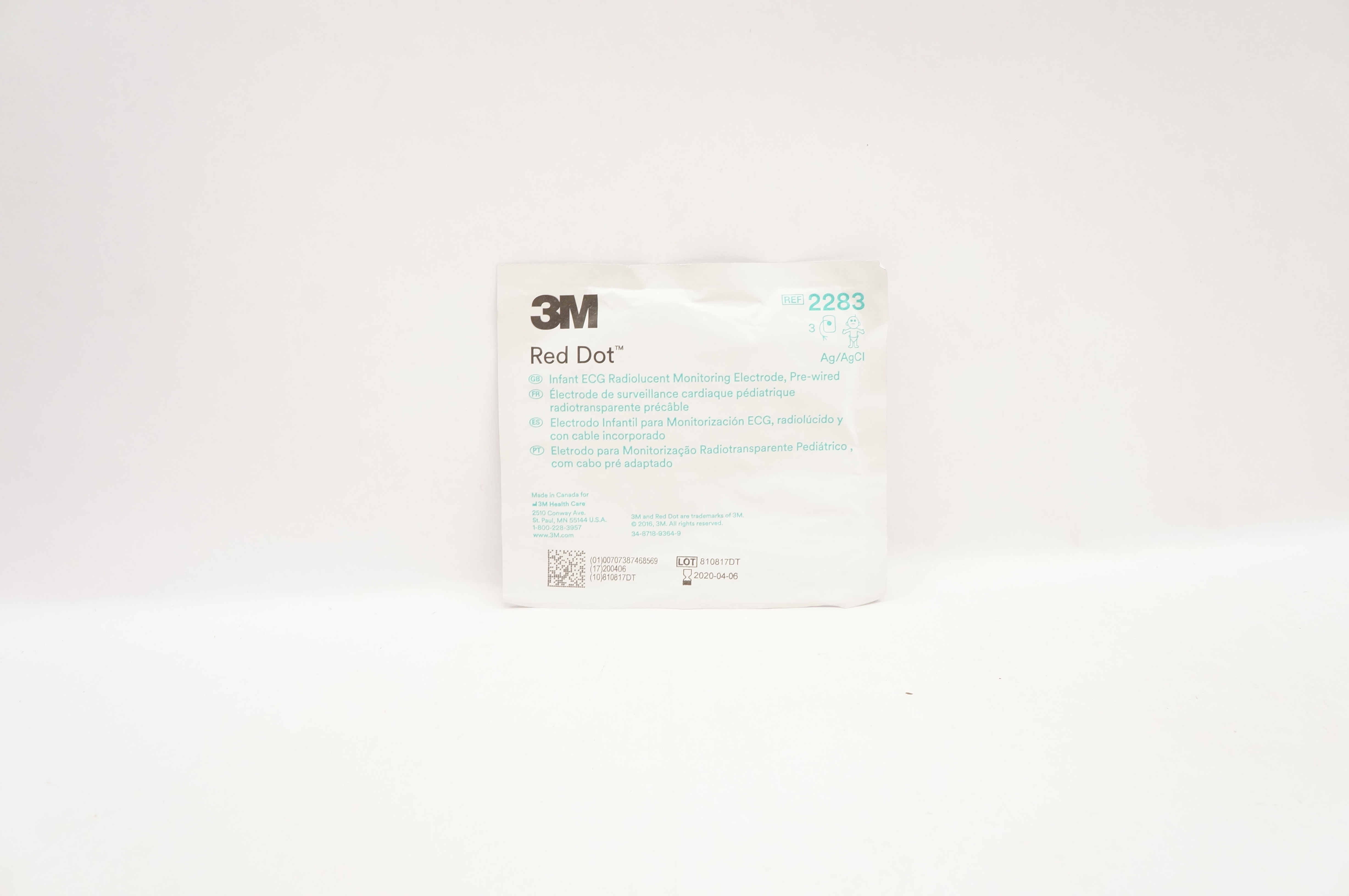 3M 2283 Red Dot Infant ECG Radiolucent Monitoring Electrode, Pre-Wired (x)