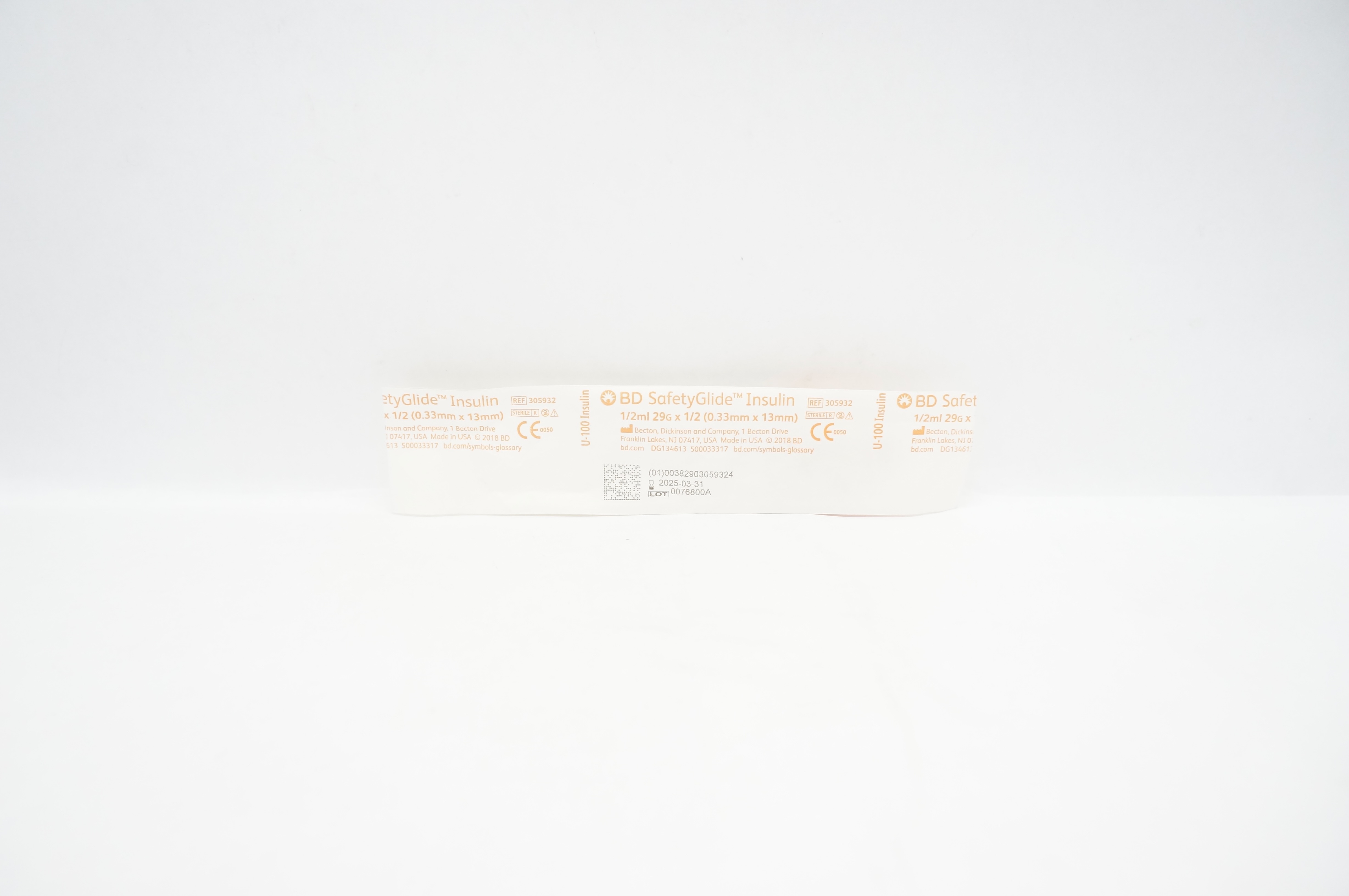 BD 305932 SafetyGlide U-100 Insulin Syringe 1/2ml, 29G x 1/2