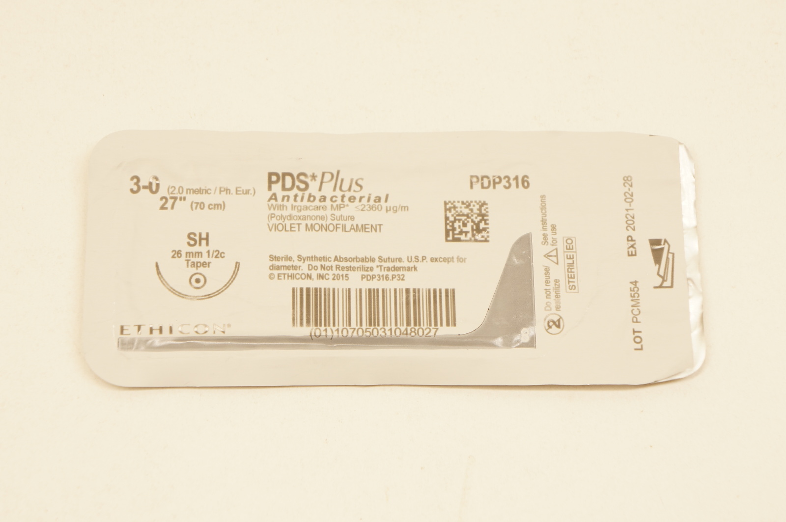 Ethicon PDP316 3-0 PDS Plus, SH 26mm 1/2c Taper, 27inch