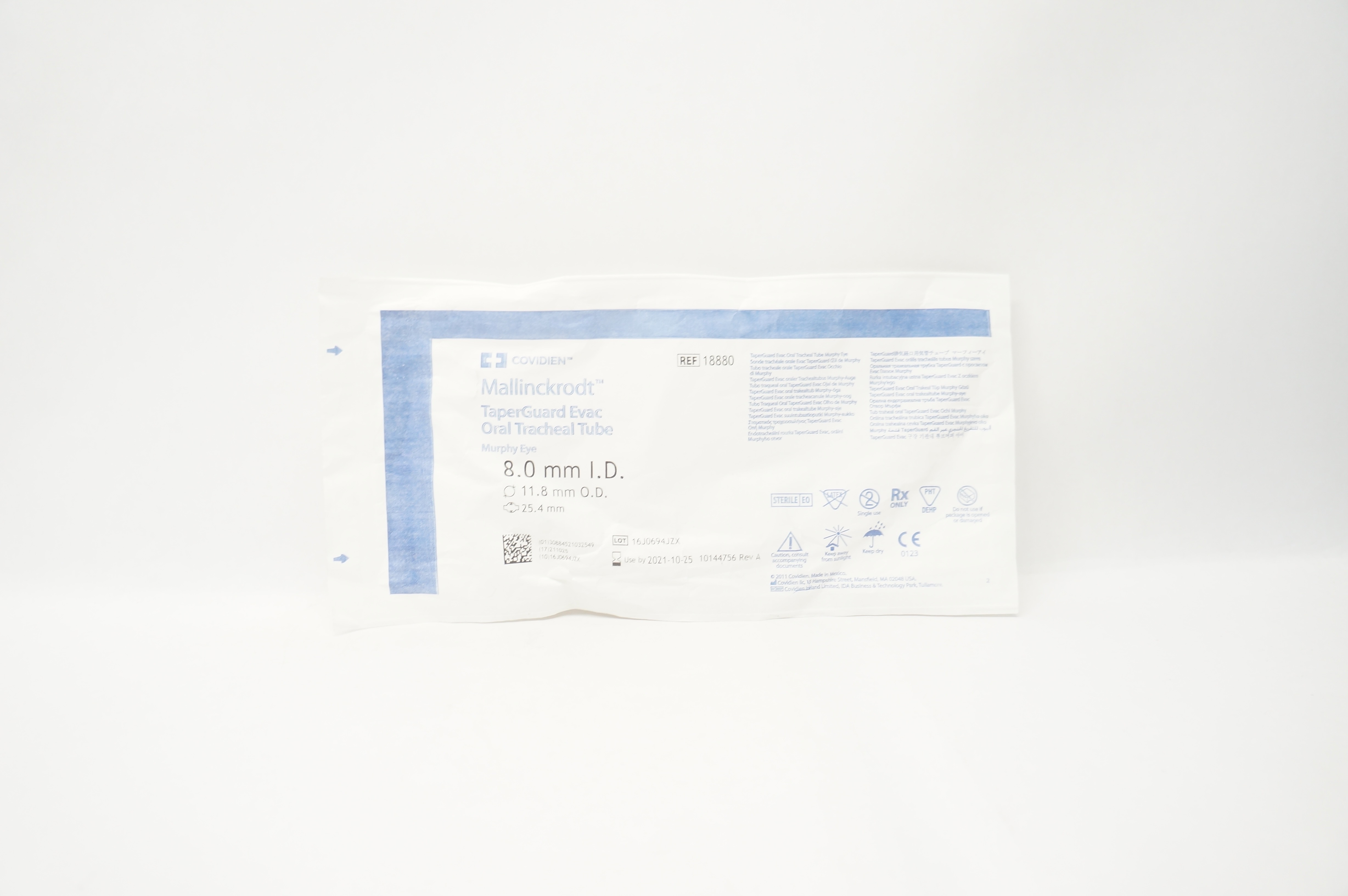 Covidien 18880 Shiley TaperGuard Evac Oral Tracheal Tube 8.0mm ID x 11.8mm OD(x)