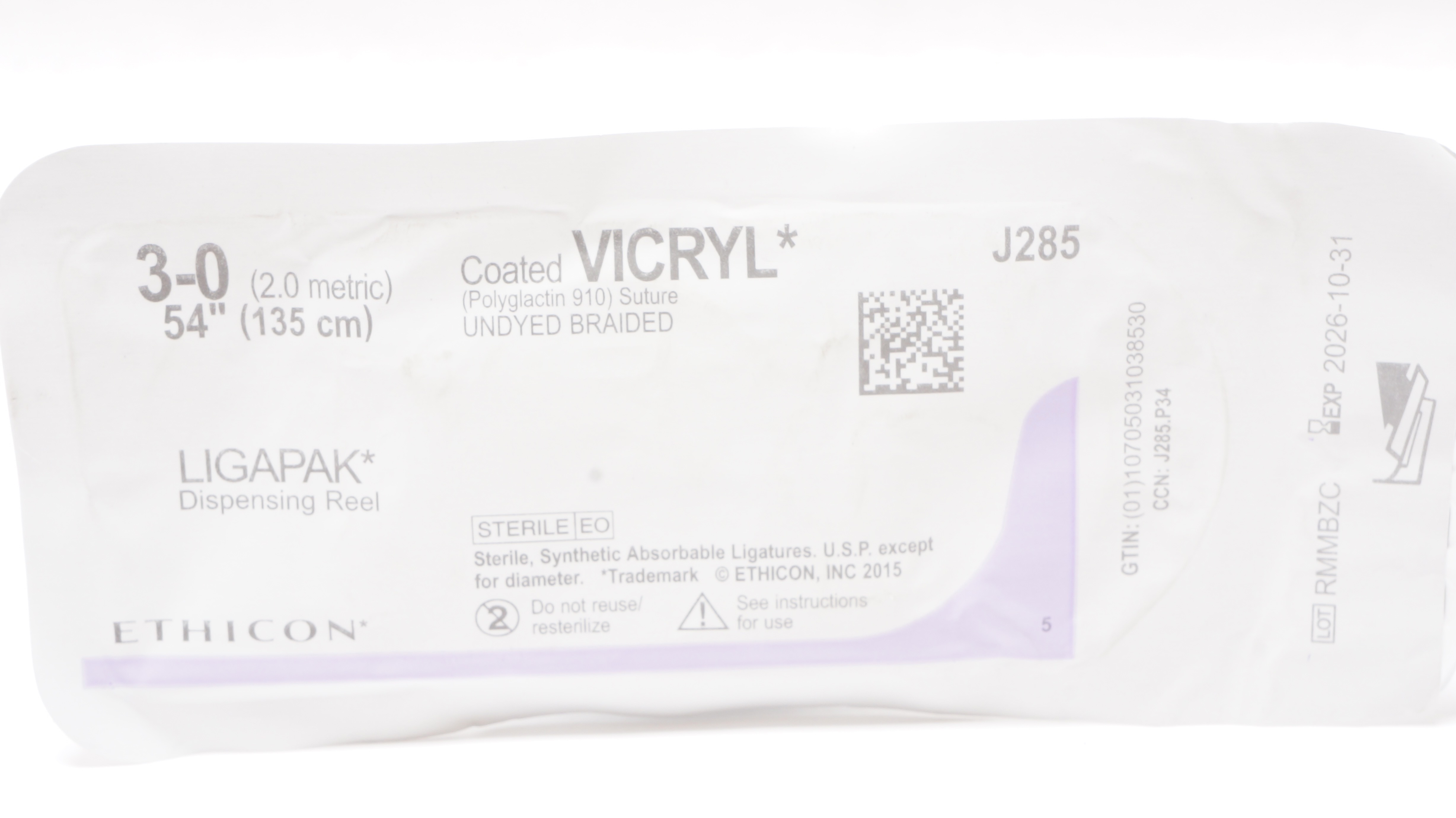 Ethicon J285 3-0 VICRYL Polyglactin Stre LIGAPAK Dispensing Reel, 54inch