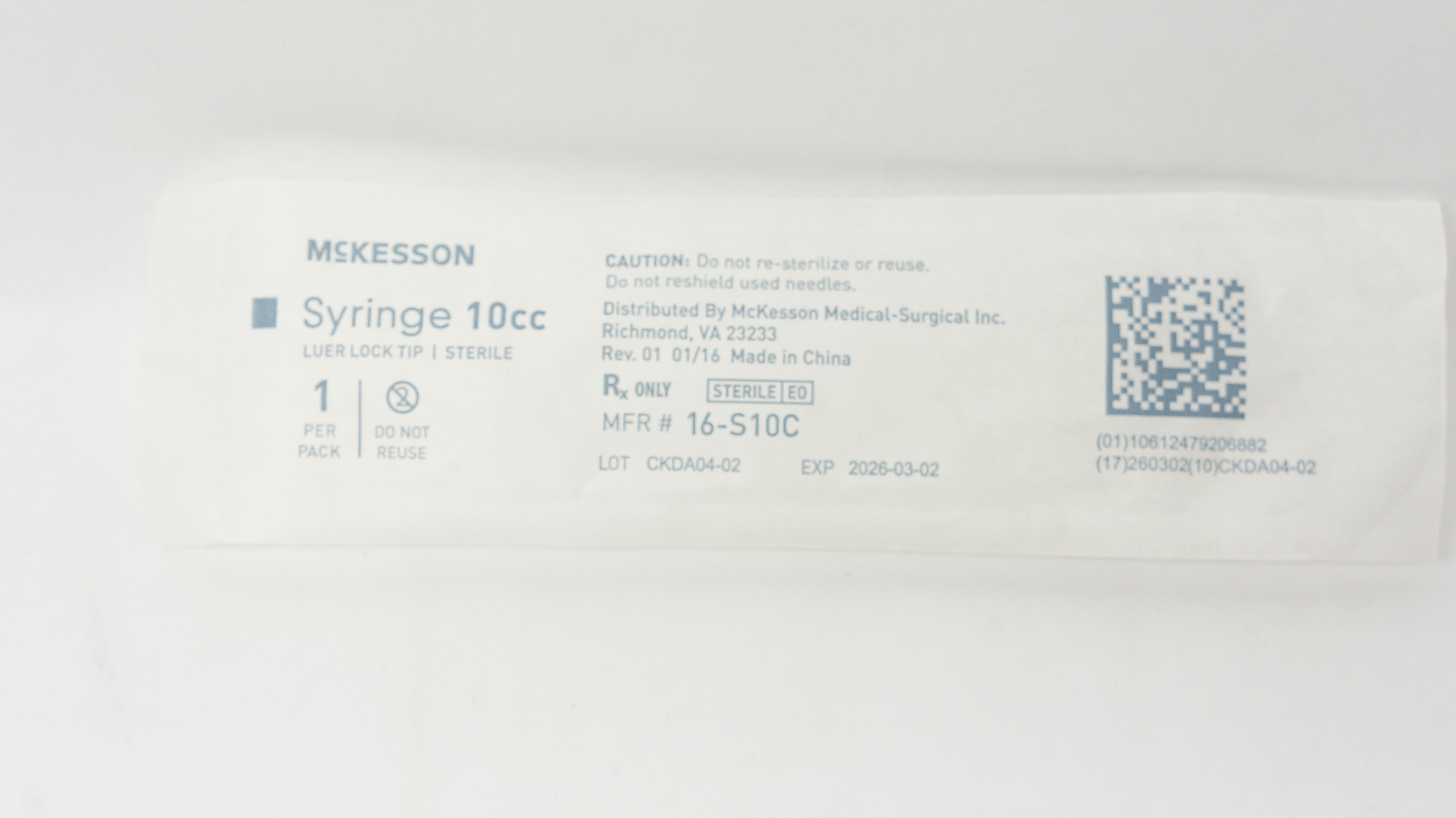 McKesson 16-S10C Syringe 10cc Luer Lock Tip