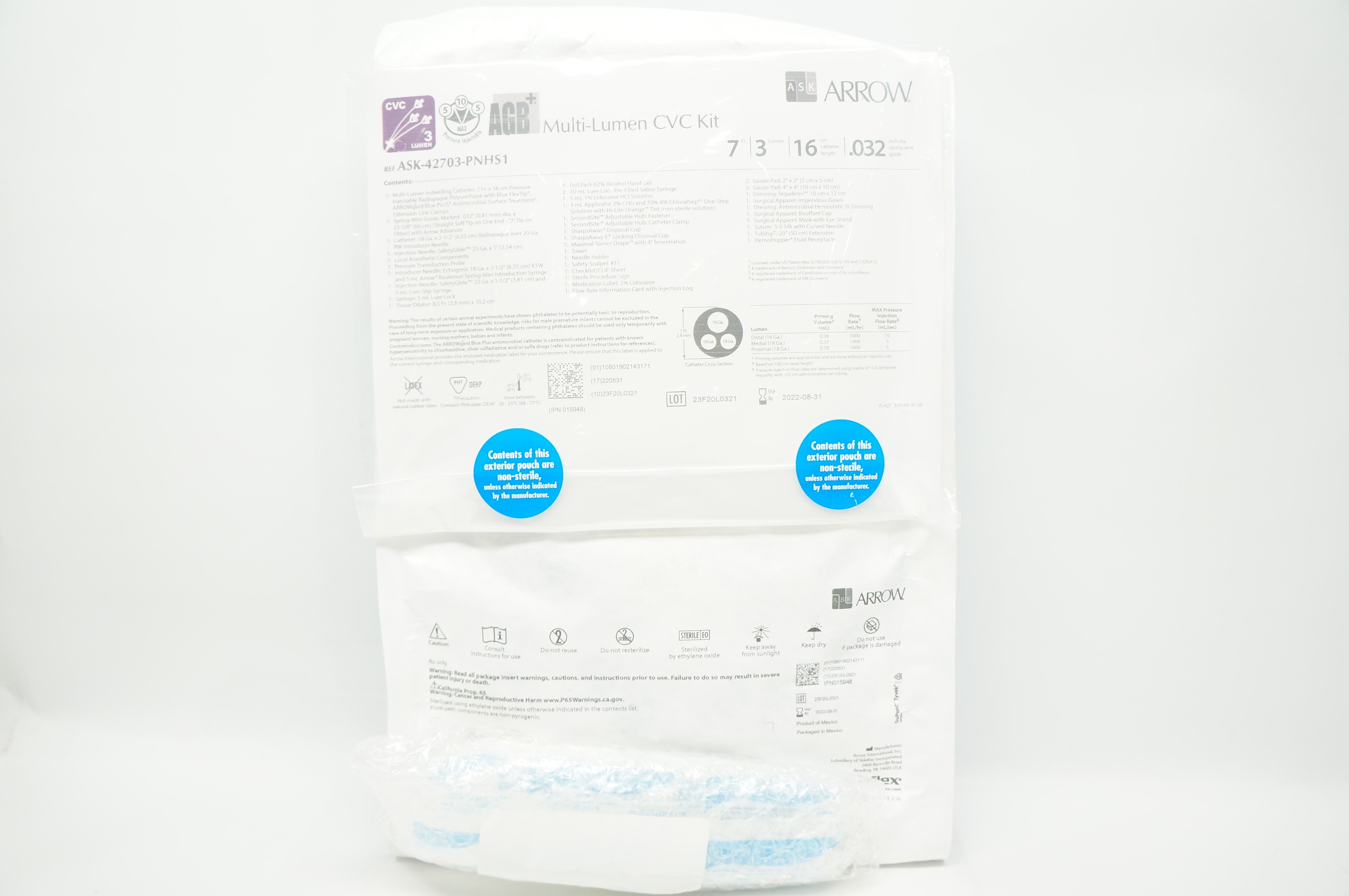 Teleflex ASK-42703-PNHS1 Arrow Multi-Lumen CVC Kit 7Fr. x 16cm