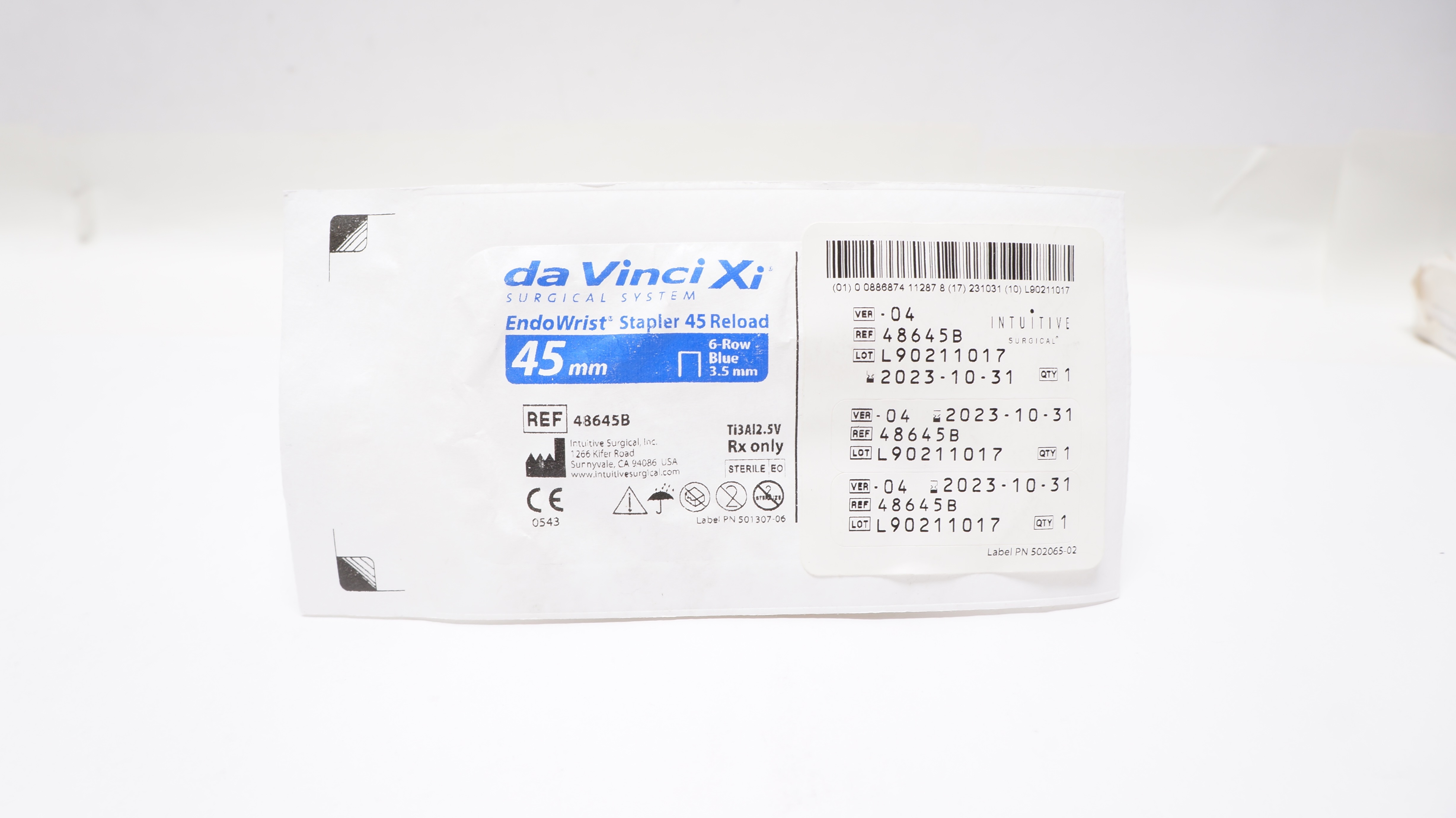 Intuitive 48645B da Vinci Xi EndoWrist Stapler 45mm Reload 6Row Blue 3.5mm (x)