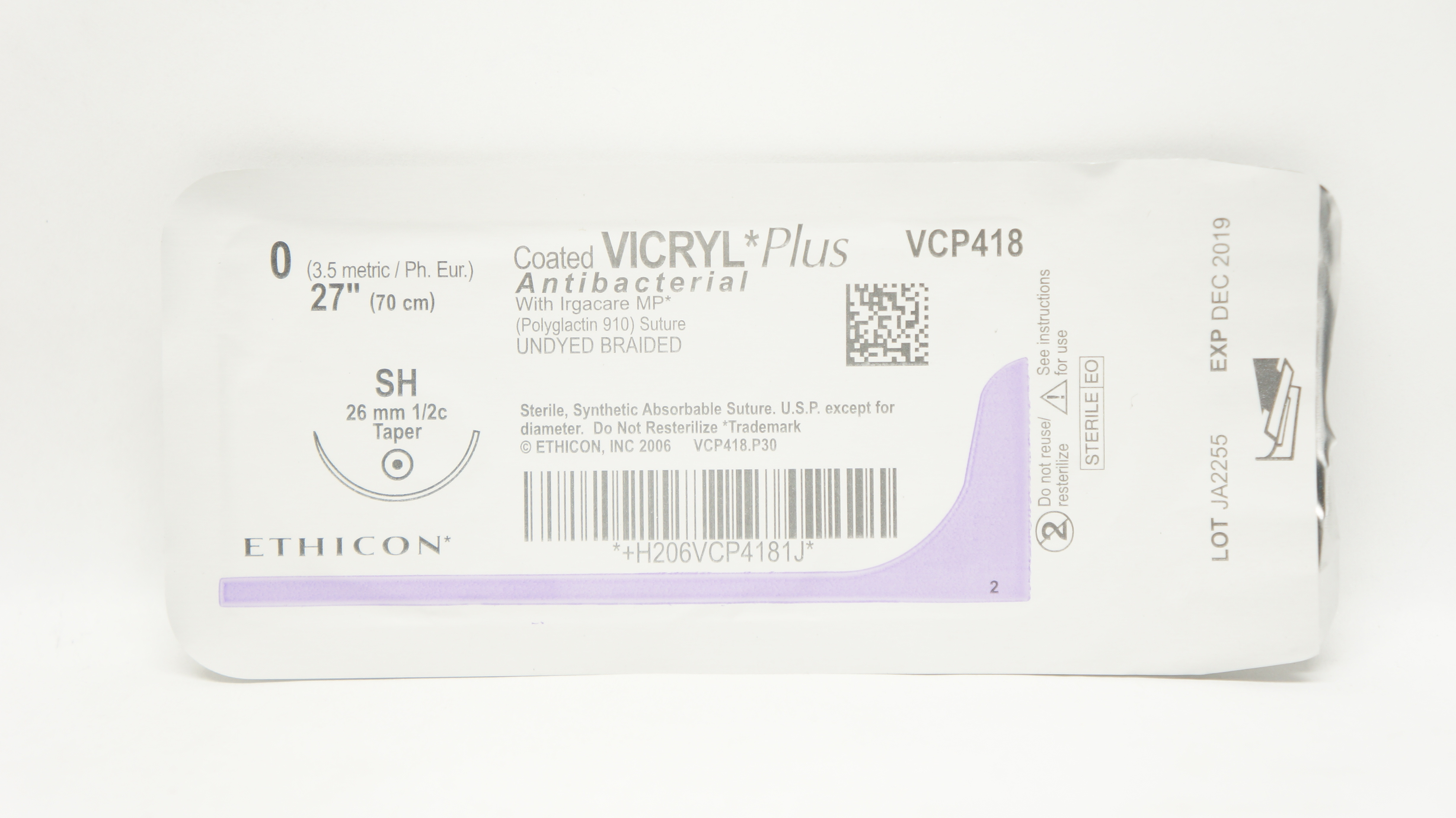 Ethicon VCP418 0 Coated VICRYL Plus Stre SH 26mm 1/2c Taper, 27inch