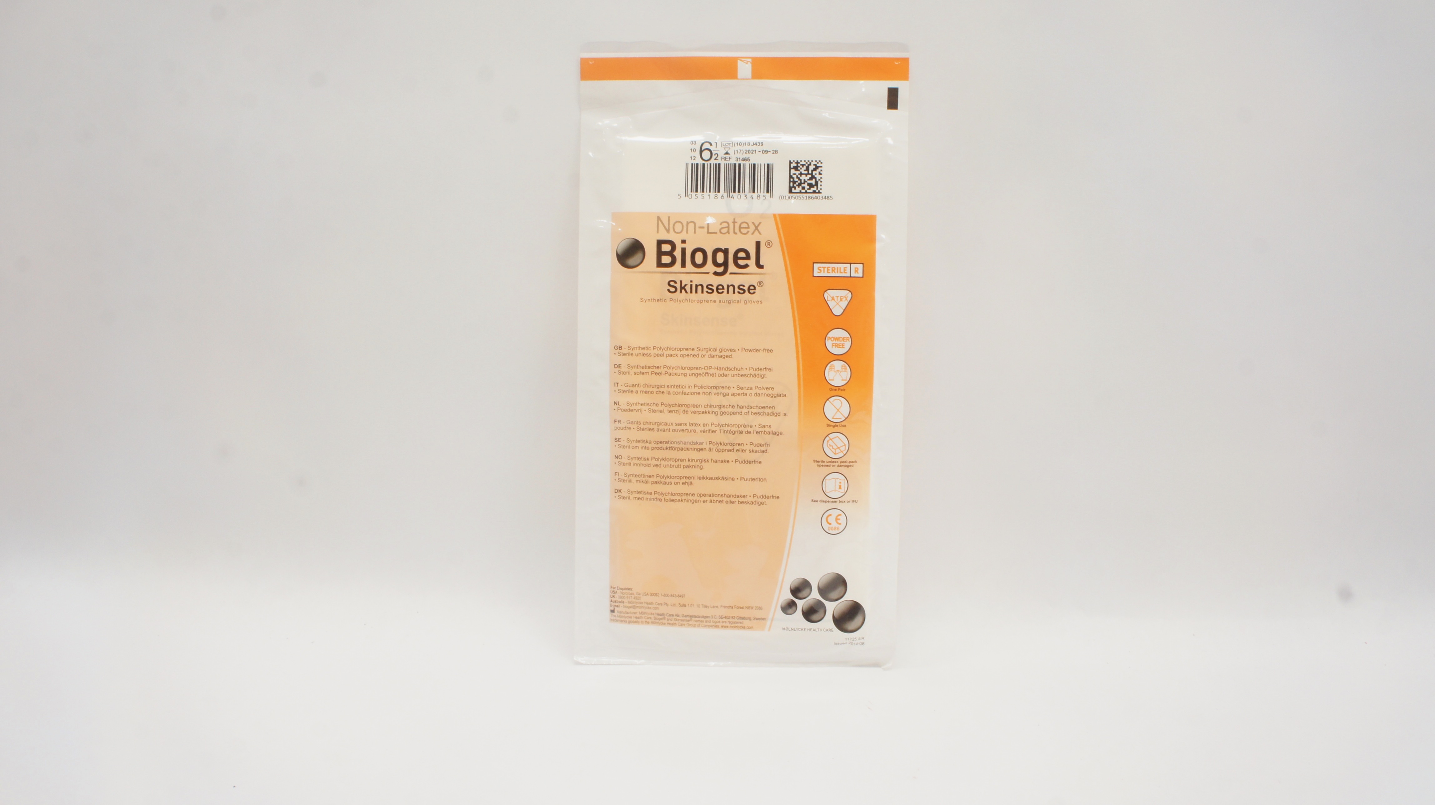 Molnlycke Healthcare 31465 Biogel Skinsence Synthetic Surgical Gloves, 6-1/2 (x)