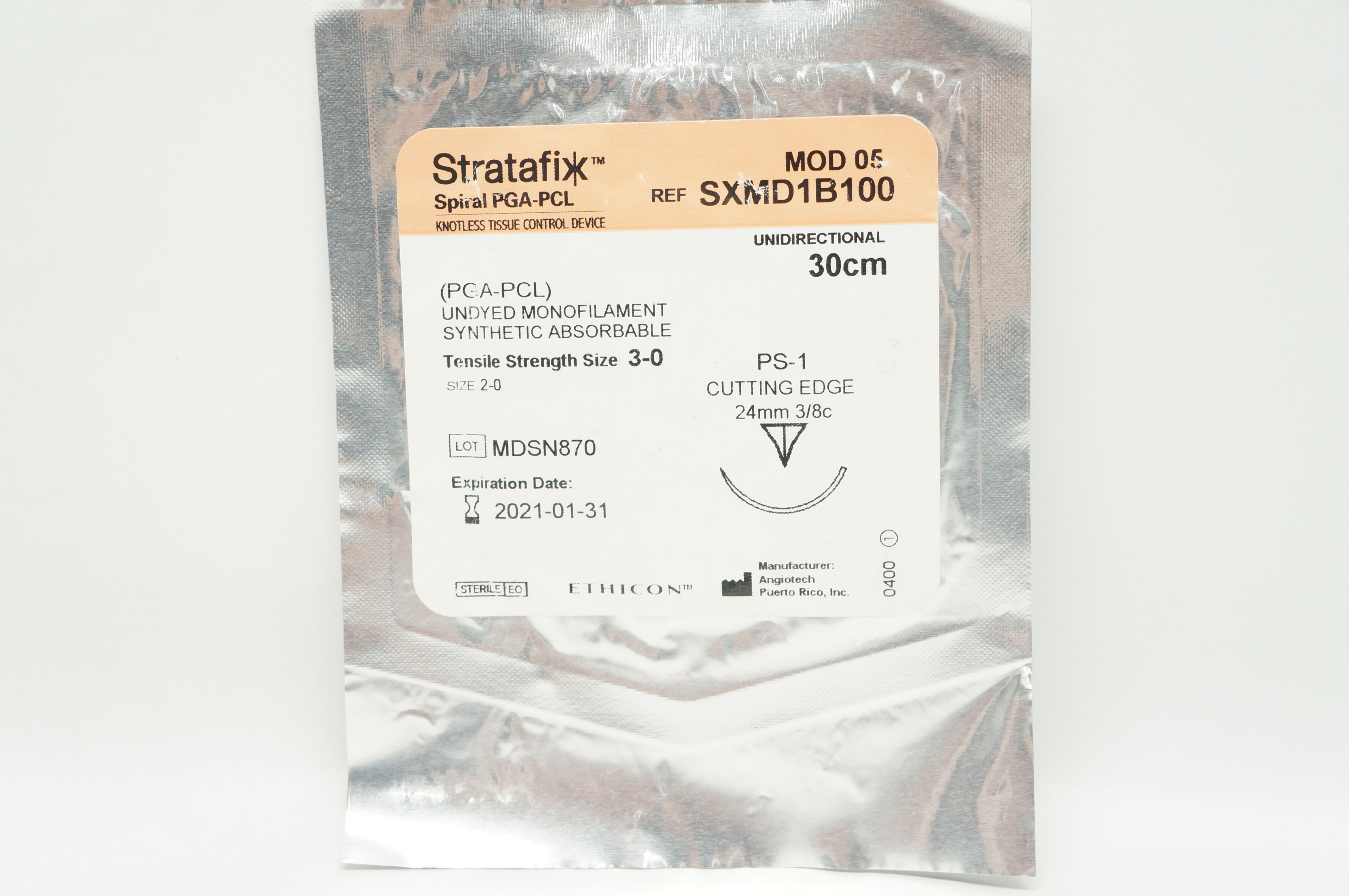 Ethicon SXMD1B100 Stratafix 3-0 Spiral PS-1 Cutting Edge 24mm 3/8c 30cm (x)
