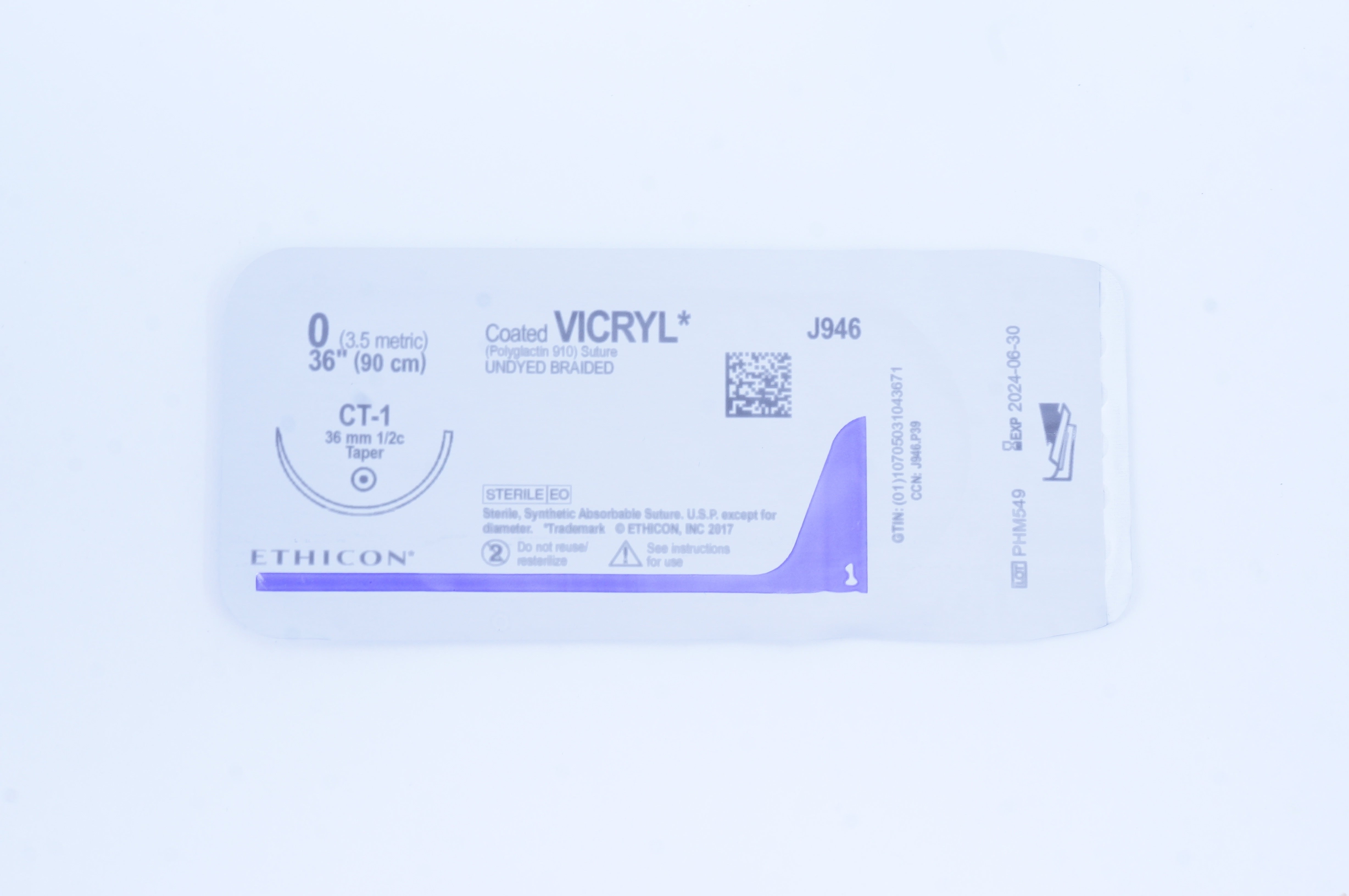 Ethicon J946 0 Coated VICRYL Stre, CT-1 36mm 1/2c Taper, 36inch