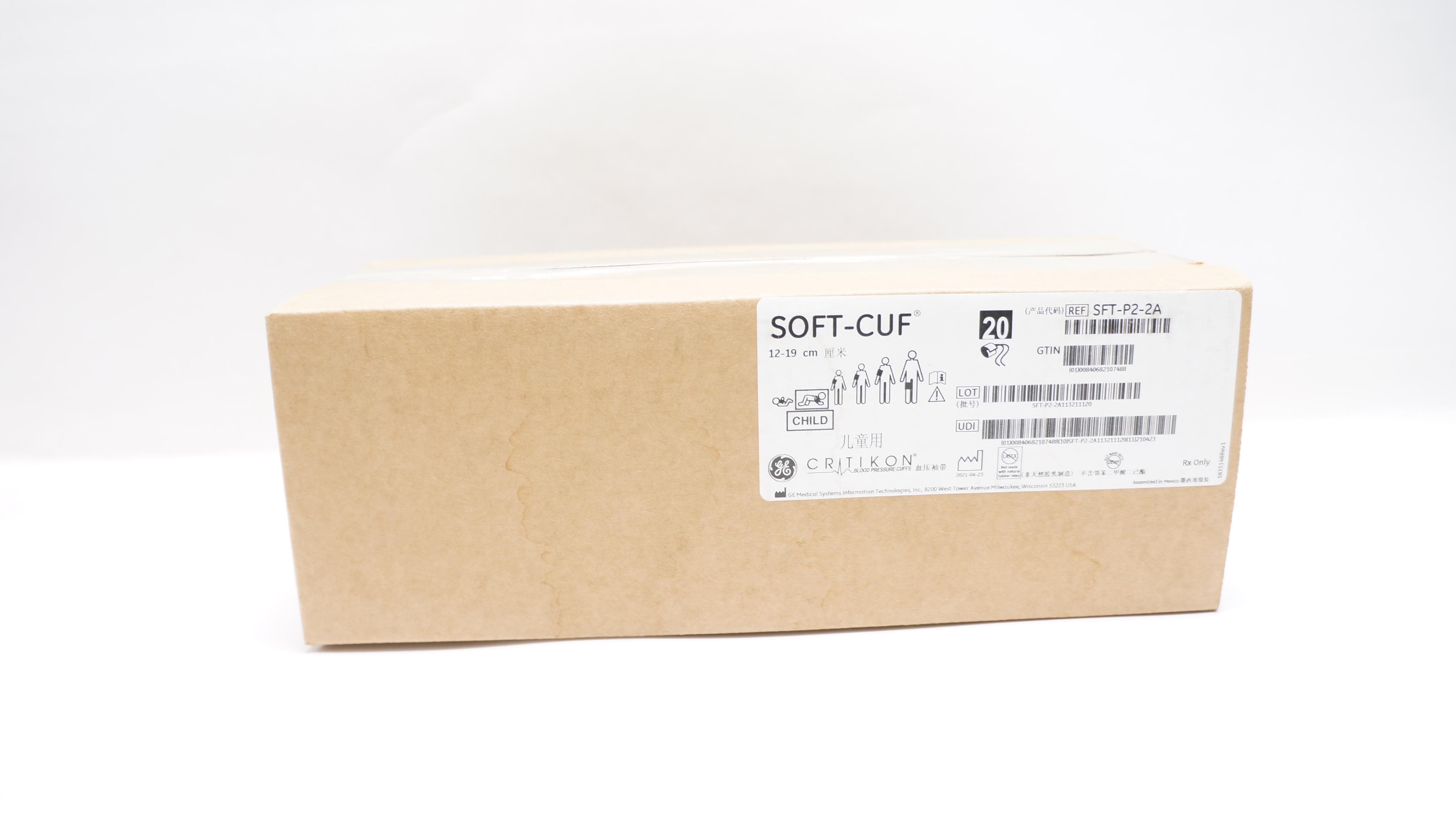 GE SFT-P2-2A Critikon Soft-Cuf Blood Pressure Cuff, Child 12-19cm - Box of 20