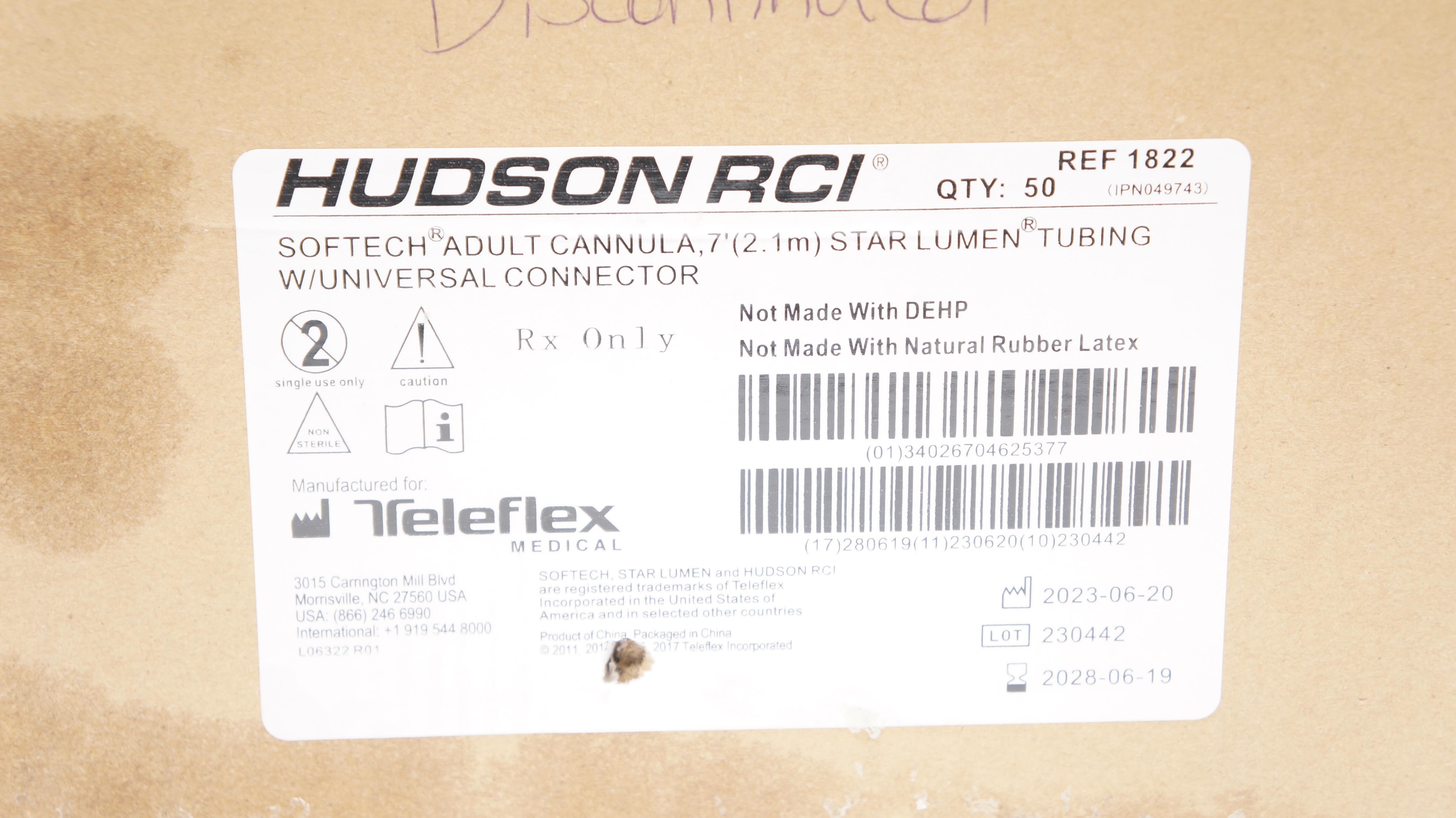 Teleflex 1822 Hudson RCI Adult Softech Nasal Cannula w/7ft. Tubing - Case of 50