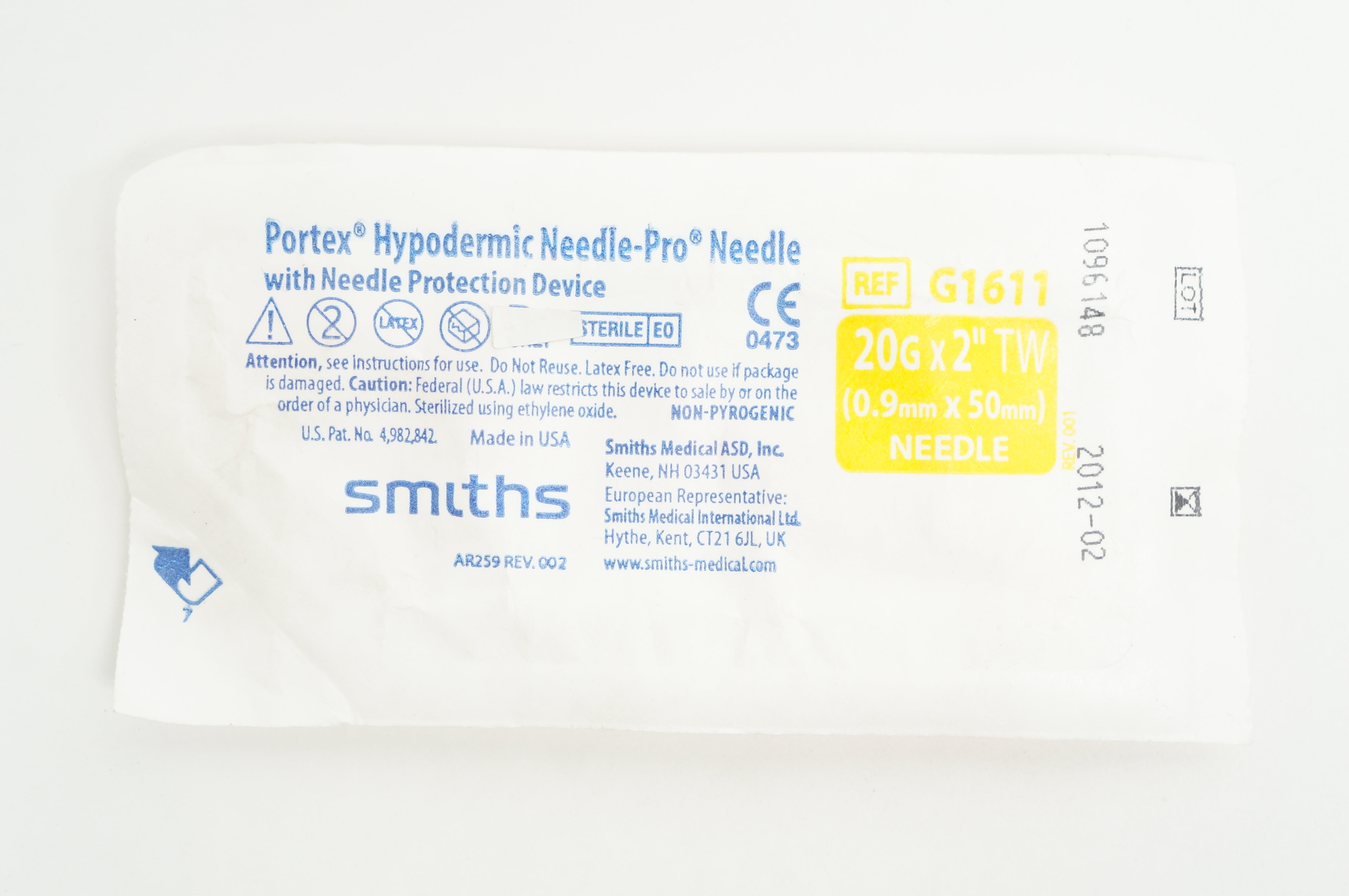 Smiths Medical G1611 Portex Ndle. with Ndle. Protection Device, 20G x 2inch (x)