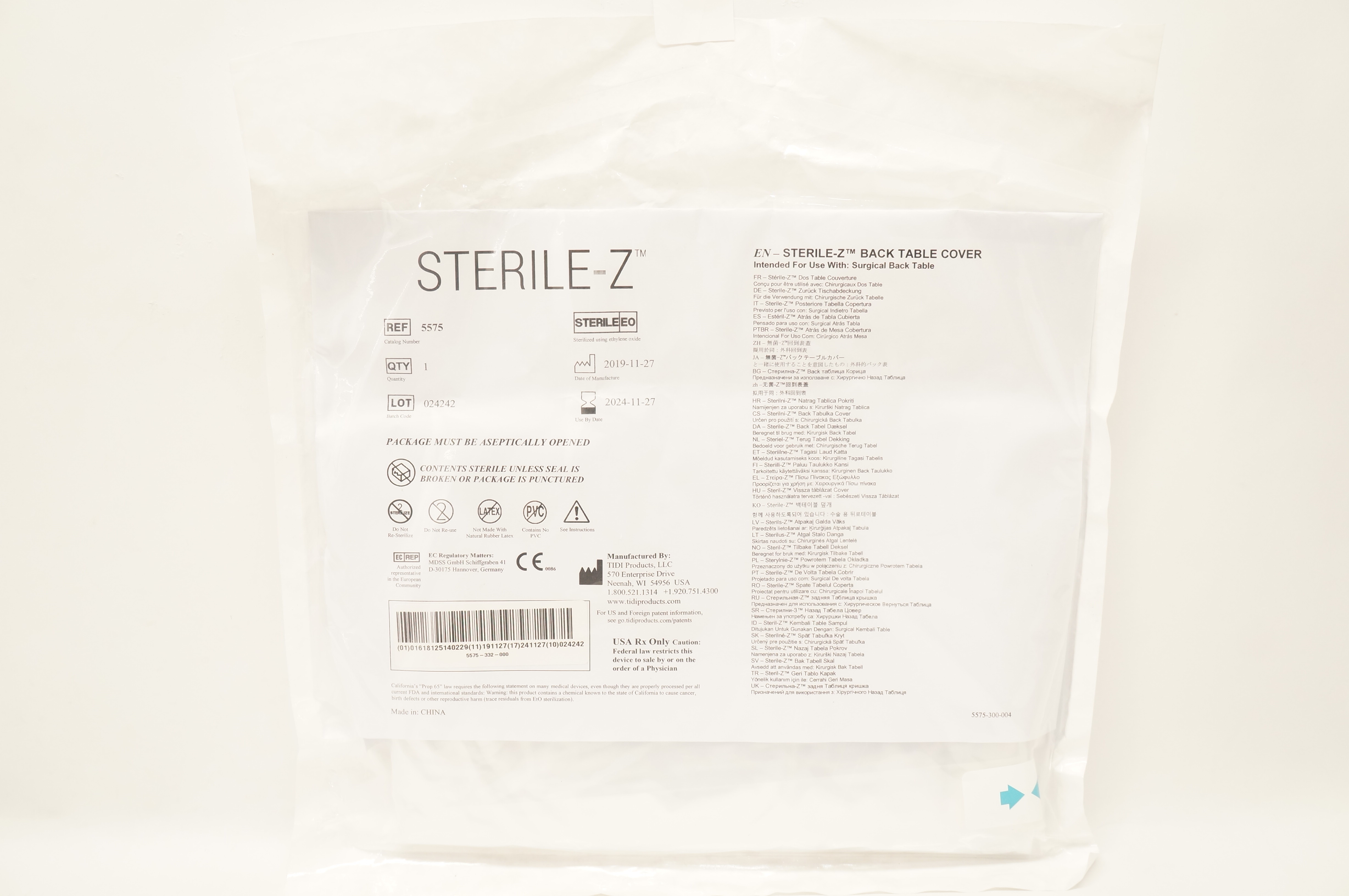 TIDI 5575 STERILE-Z Back Table Cover