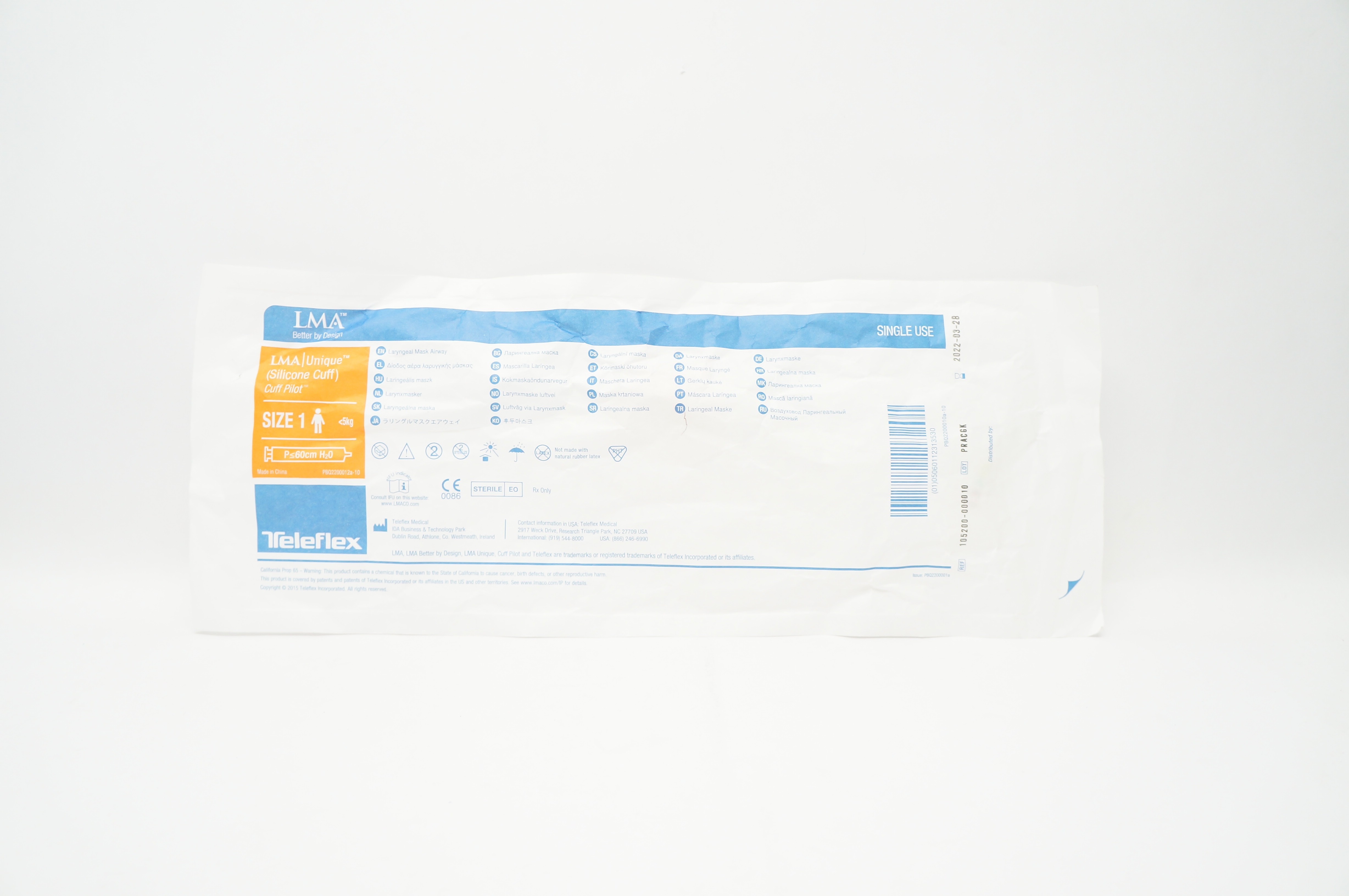 Teleflex 105200-000010 LMA Unique Cuff Pilot Laryngeal Mask Airway Size1 <5kg(x)