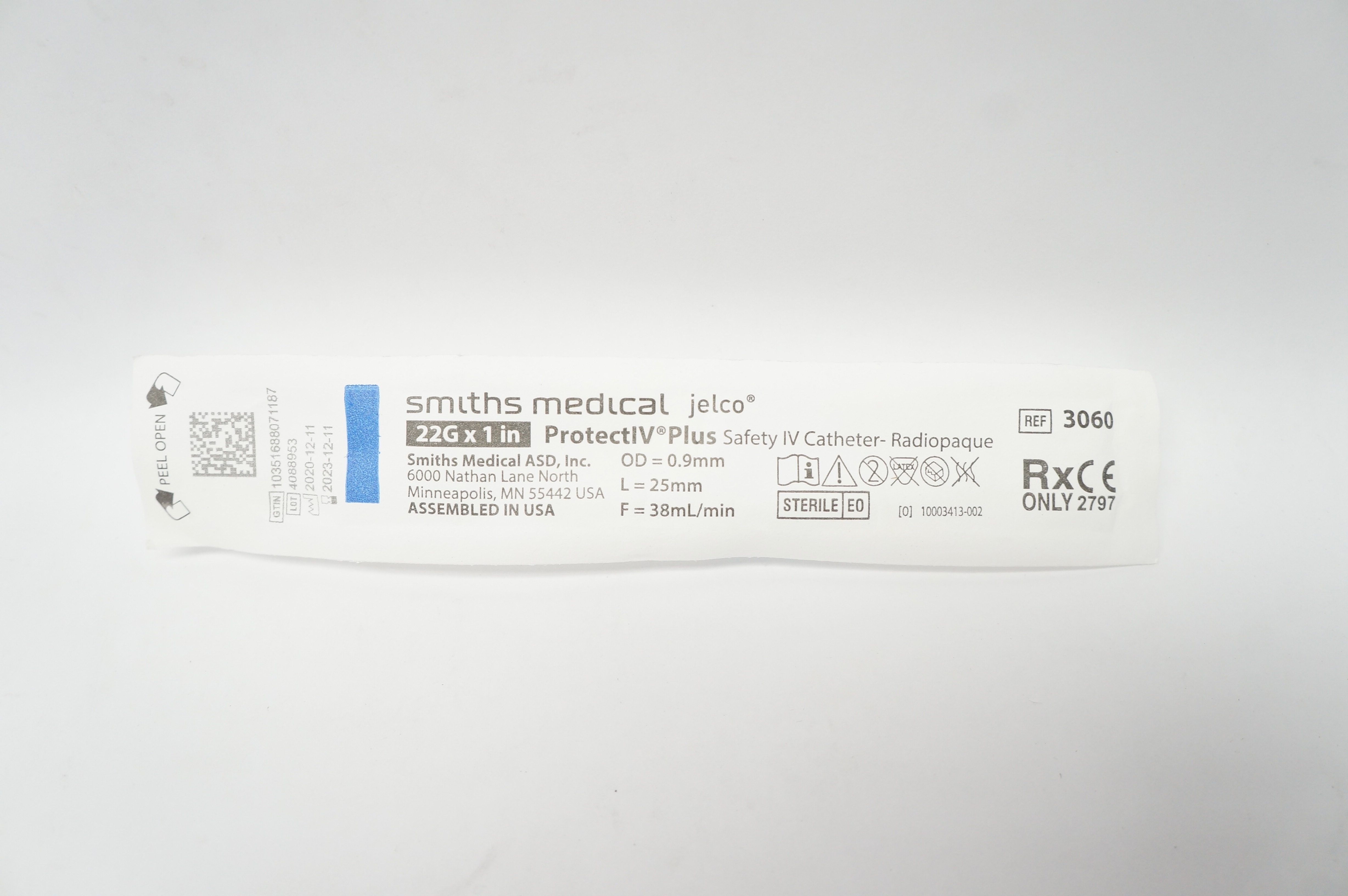 Smiths Medical 3060 Jelco ProtectIV Plus Safety Cath. 22G x 1inch, 38ml/min