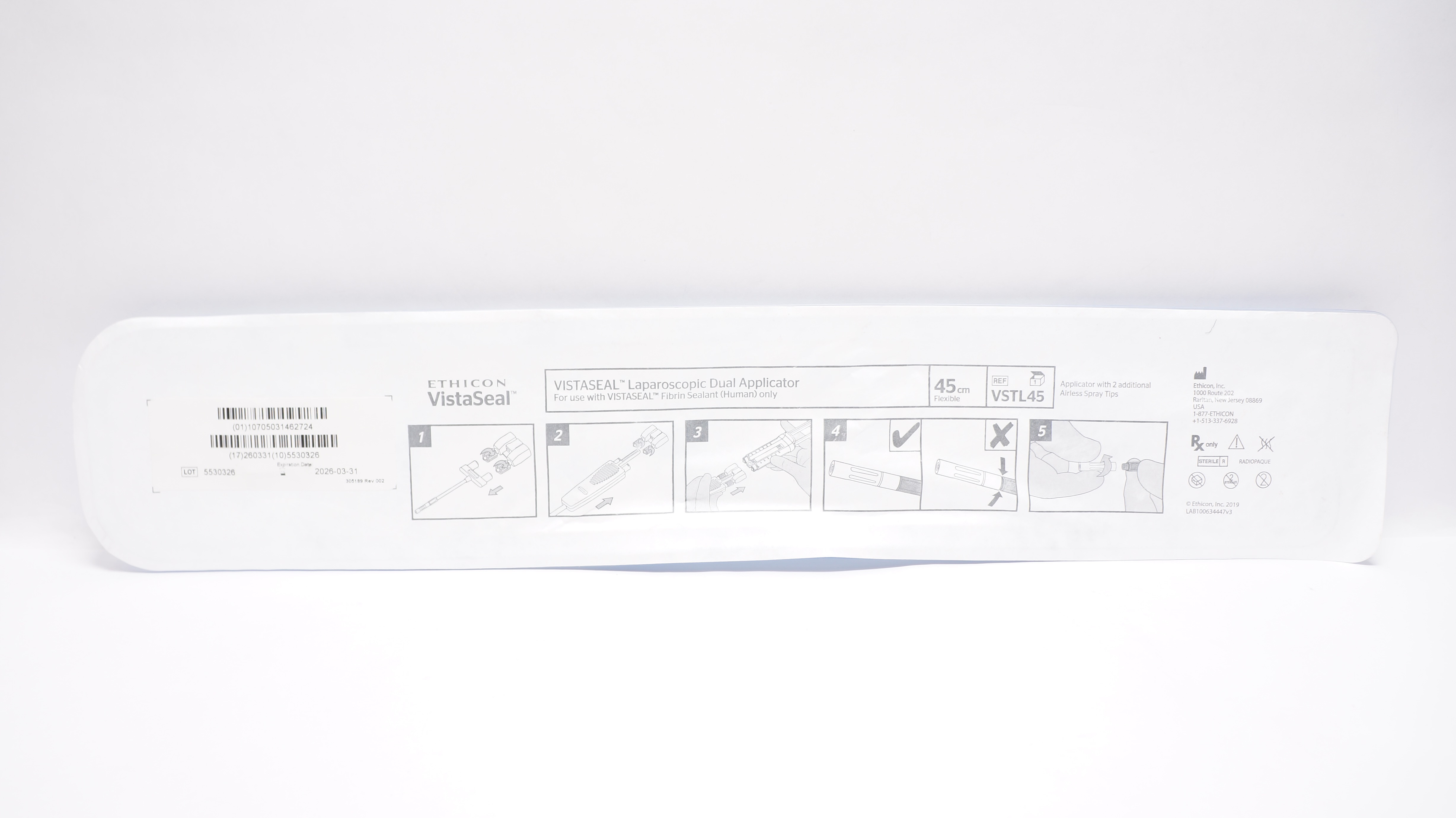 Ethicon VSTL45 VistaSeal Laparoscopic Dual Applicator 45cm Flexible