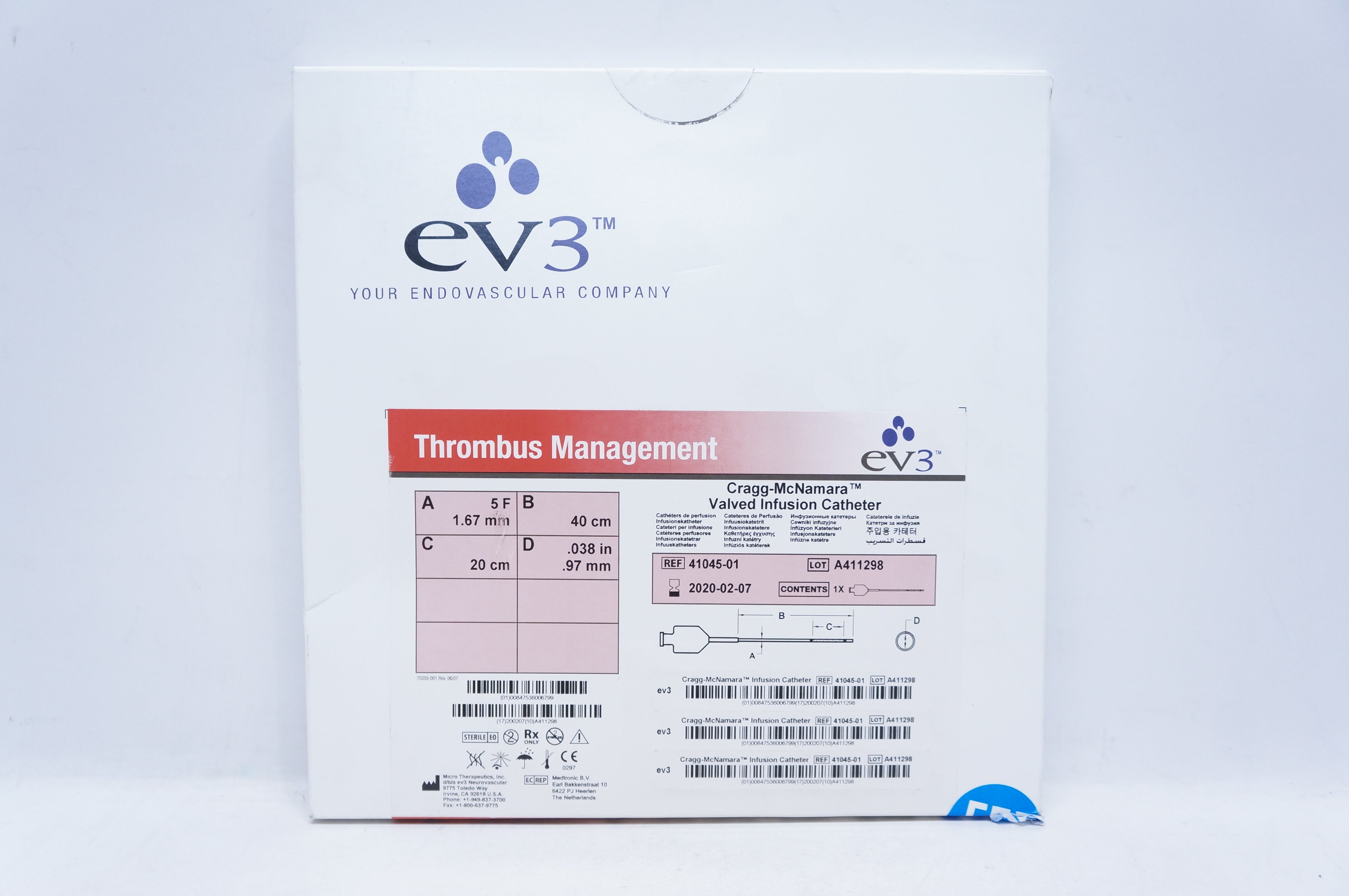 EV3 41045-01 Cragg-McNamara Valved Infusion Cath. 5F x 40cm x 20cm (x)