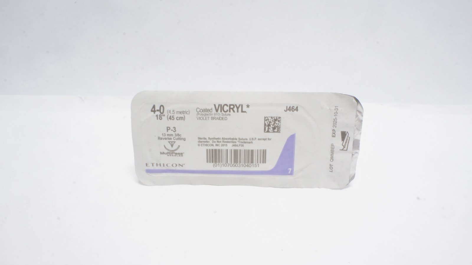 ETHICON J464 Coated VICRYL Suture 4-0 18" Violet P-3 Needle