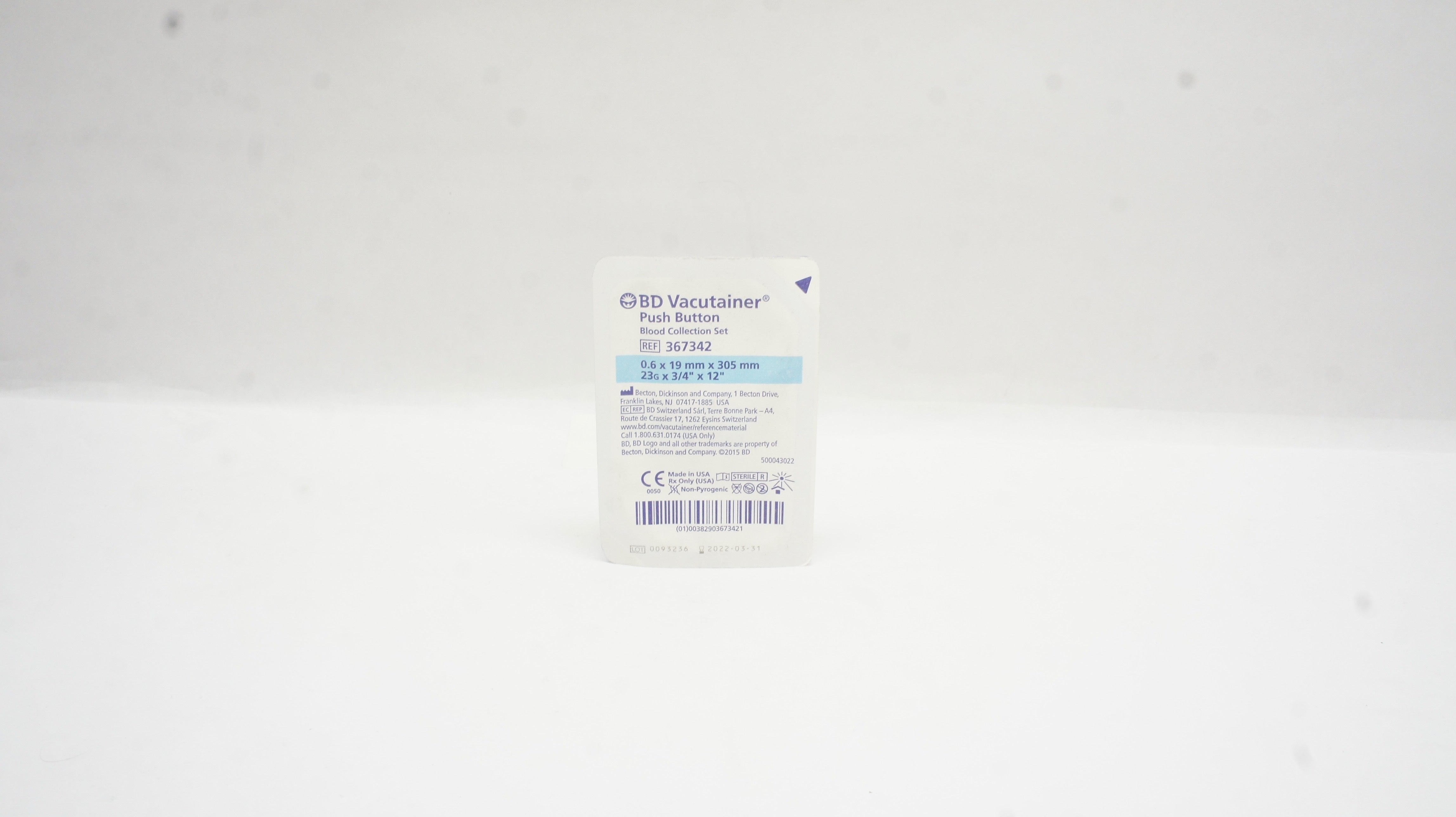 BD 367342 Vacutainer Push Button Blood Collection Set 23G x 3/4inch x 12inch (x)