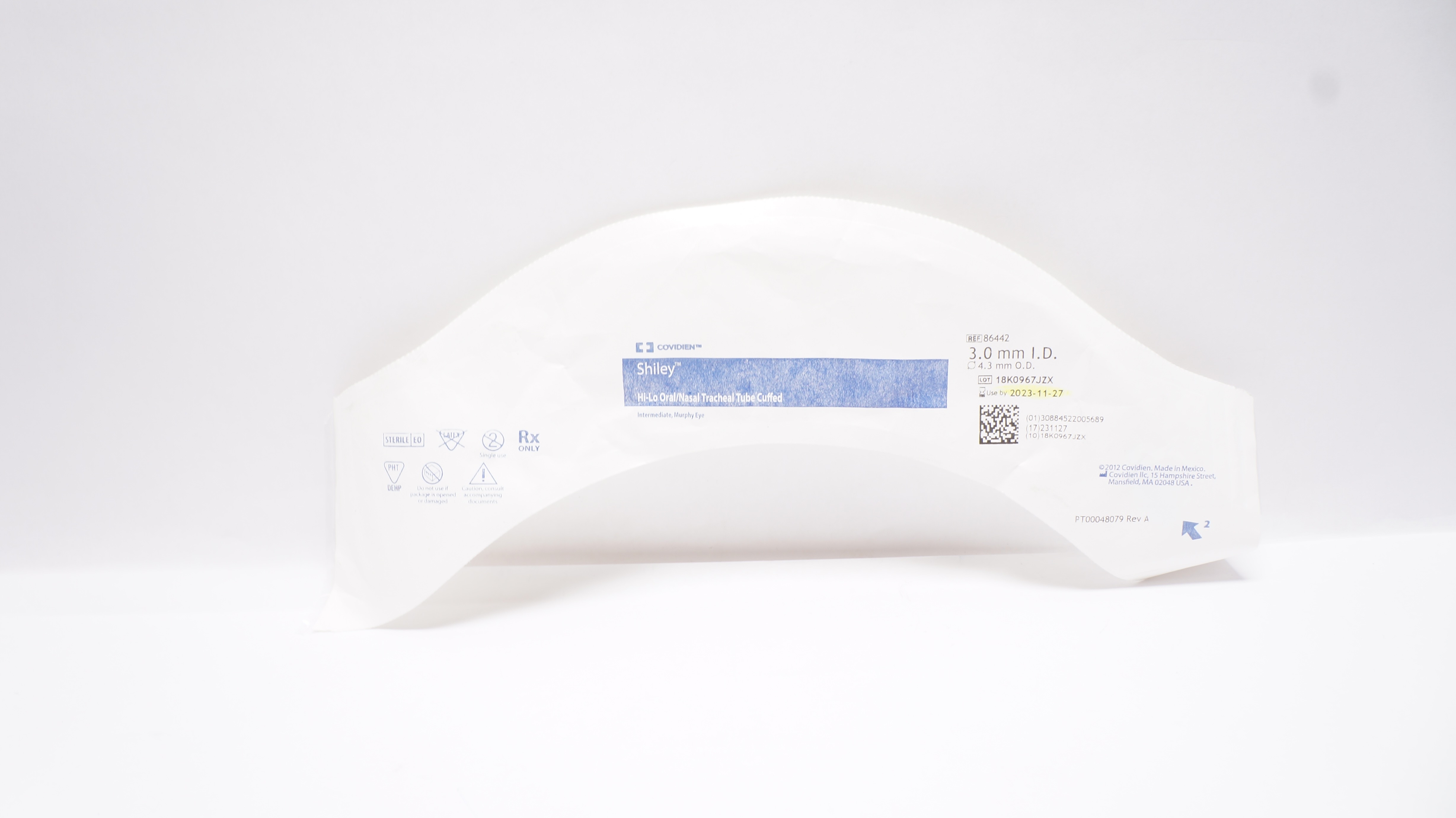 Covidien 86442 Shiley Hi-Lo Oral/Nasal Tracheal Tube Cuffed 3.0mm x 4.3mm (x)