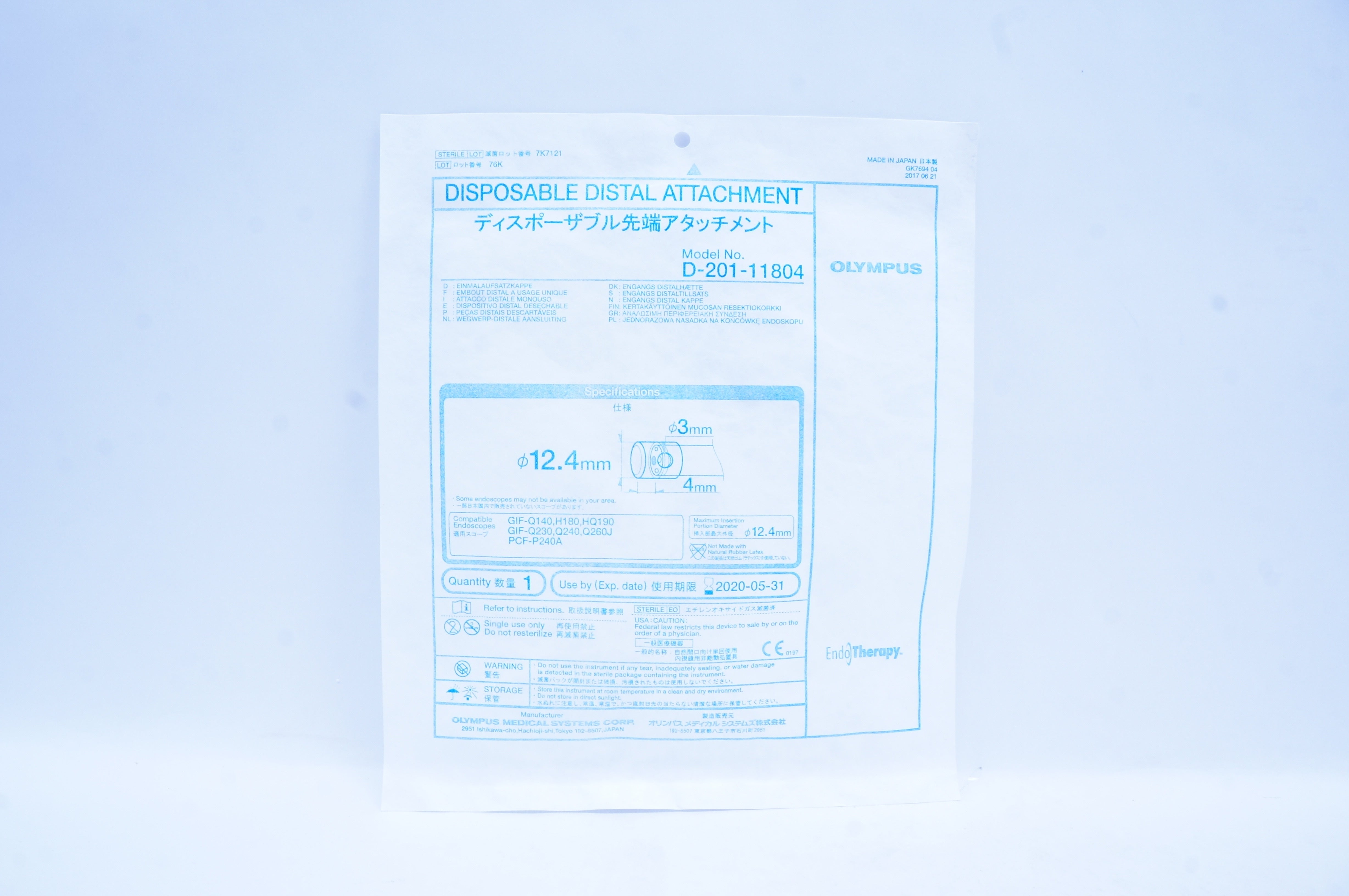 Olympus D-201-11804 Disposable Distal Attachment 12.4mm (x)