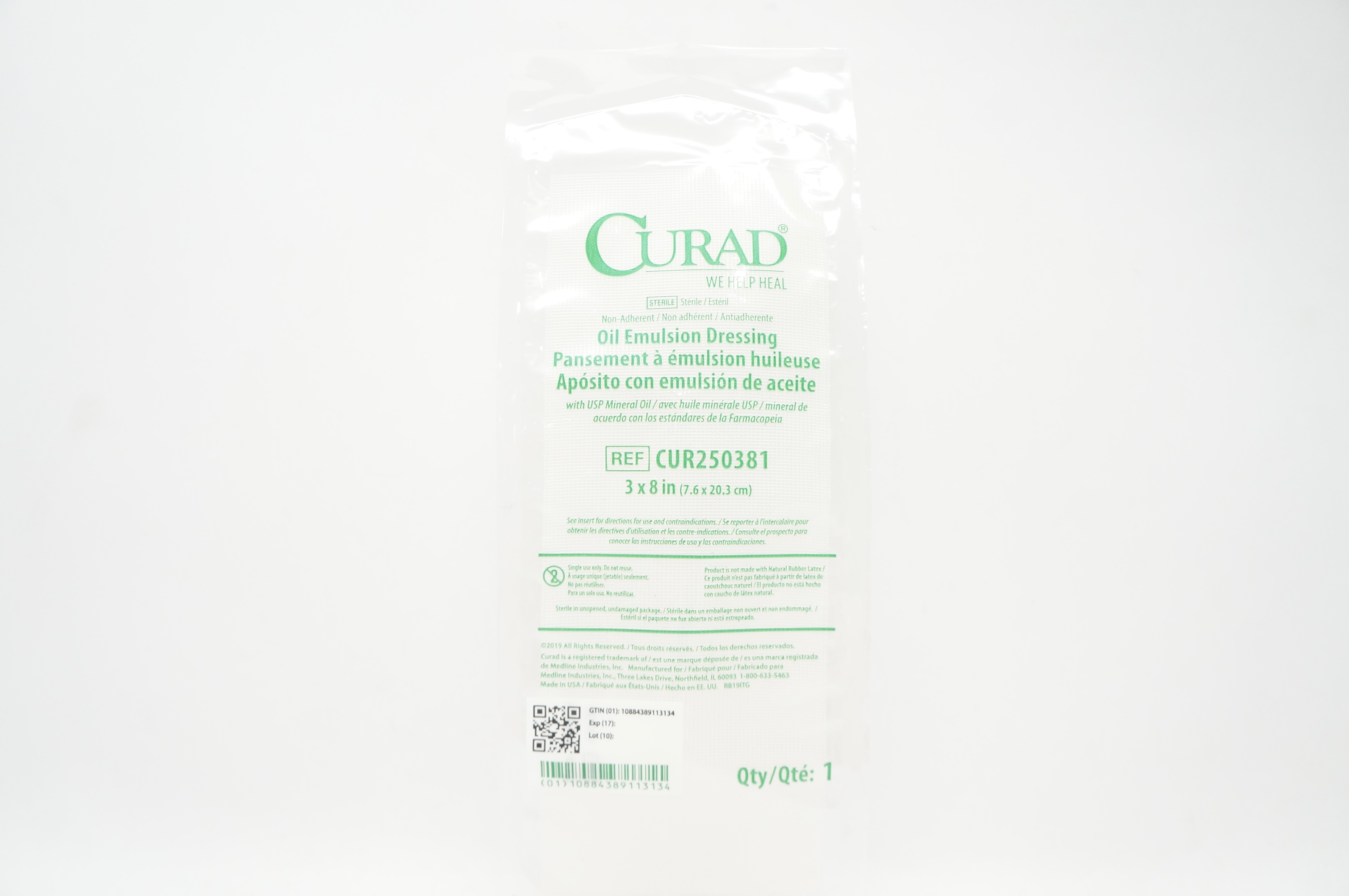 Medline CUR250381 Curad Oil Emulsion Dressing 3 inch x 8 inch