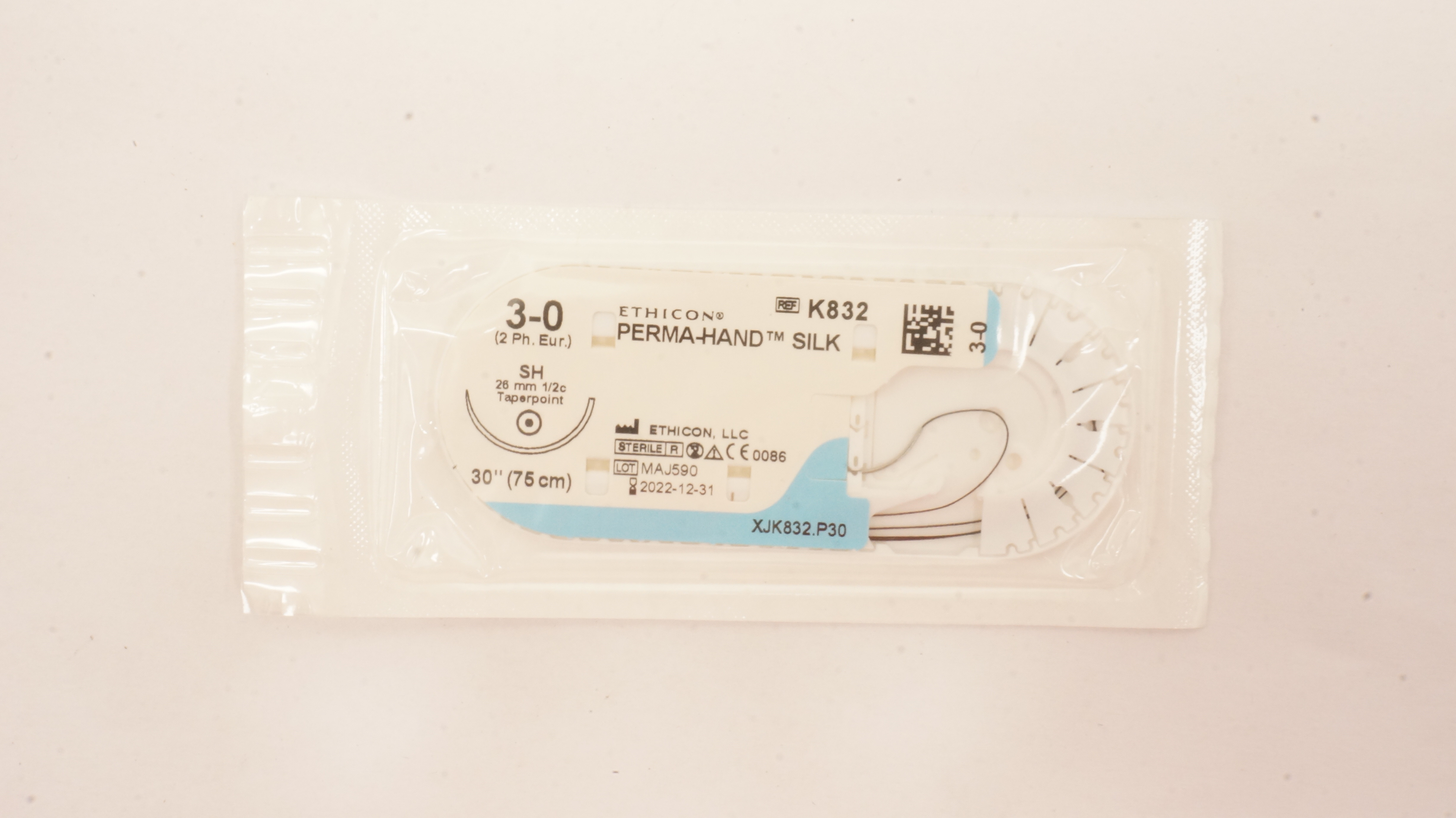 Ethicon K832 3-0 PERMA-HAND SILK SH, 26mm 1/2c Taperpoint, 30inch