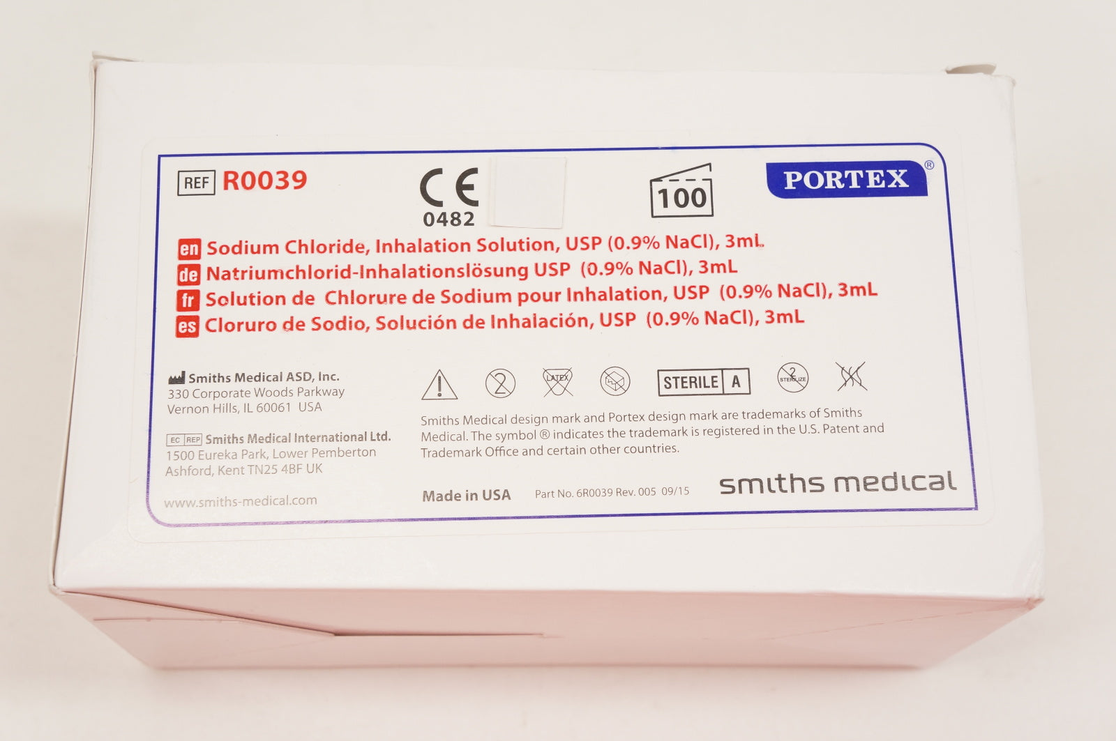 Smiths Medical R0039 Sodium Chloride, Inhalation Solution, USP, 3ml - Box of 100