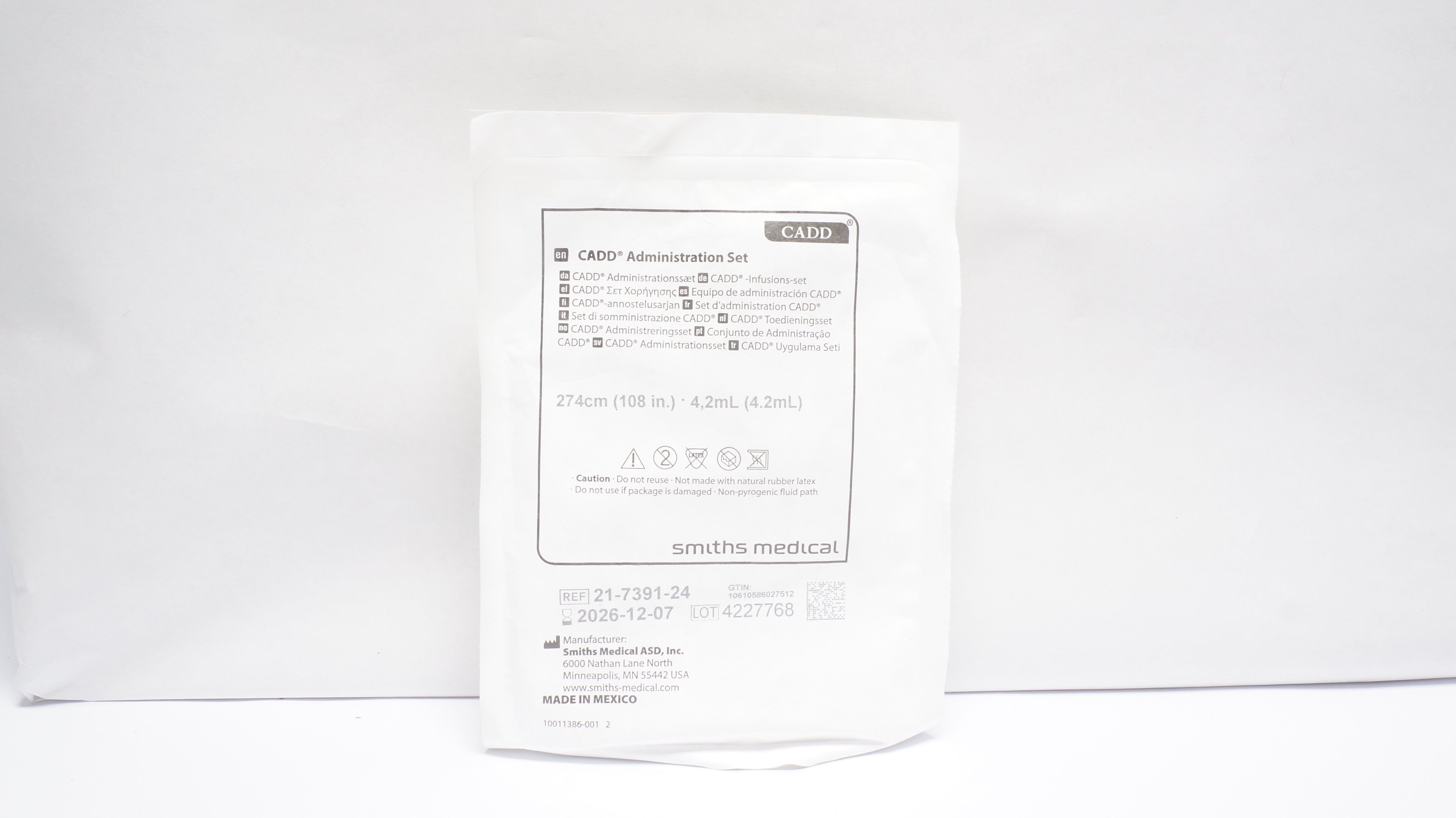 Smiths Medical 21-7391-24 CADD Administration Set 108In x 4.2mL