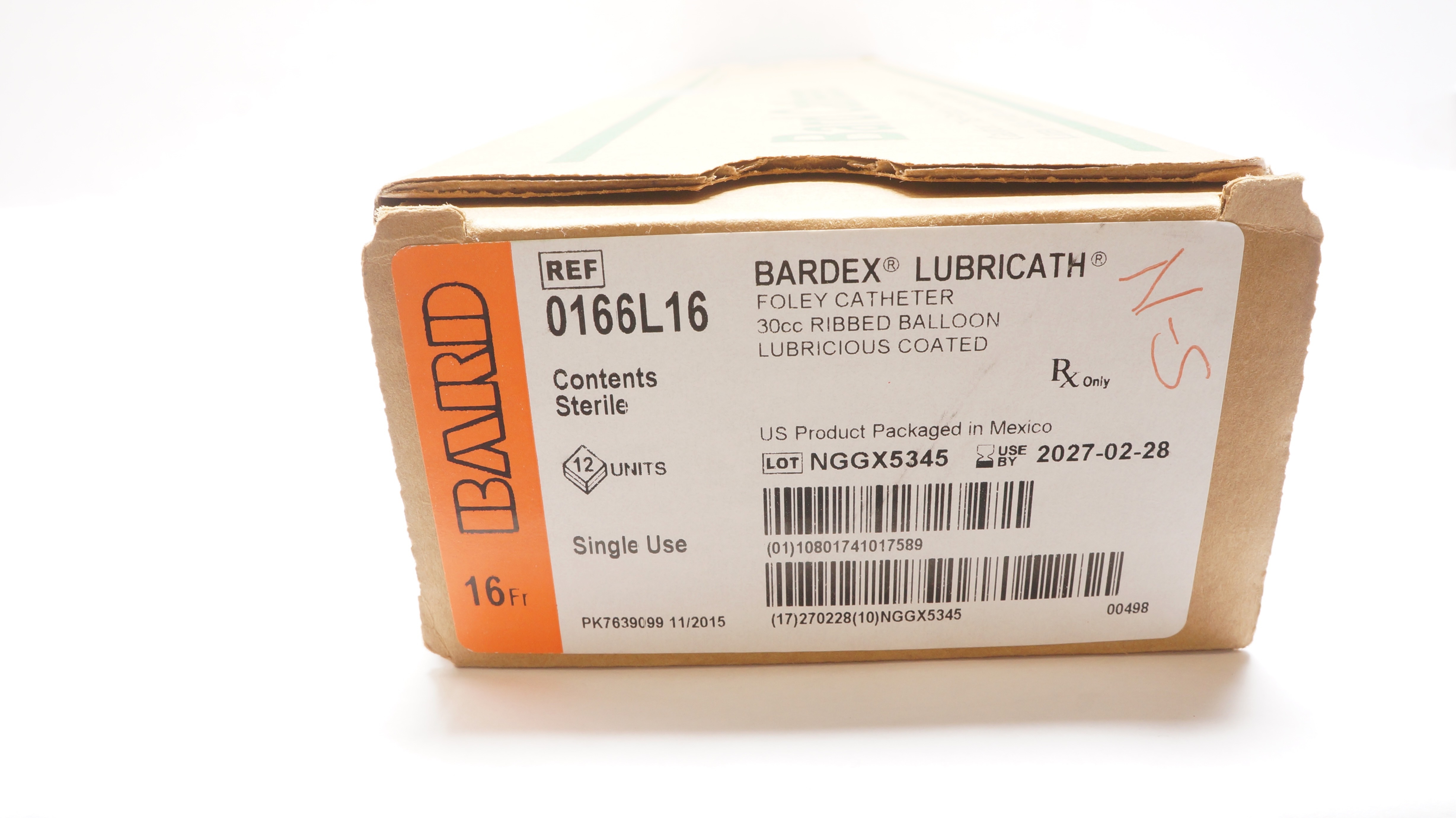 Bard 0166L16 Bardex  Lubricath Latex Foley Cath. Balloon 30cc 16Fr - Box of 12