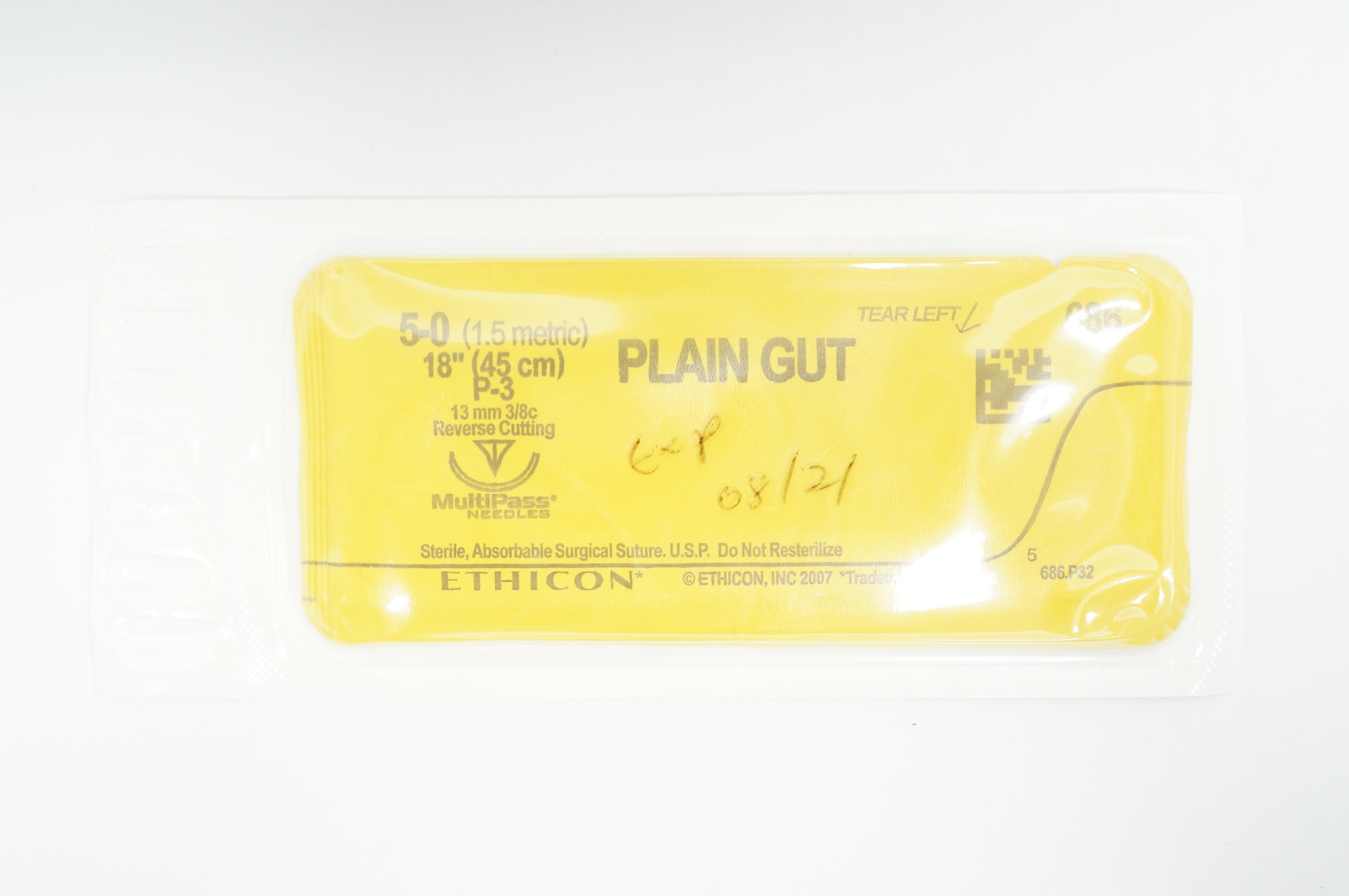Ethicon 686 5-0 PLAIN GUT P-3, 13mm 3/8c Reverse Cutting 18inch