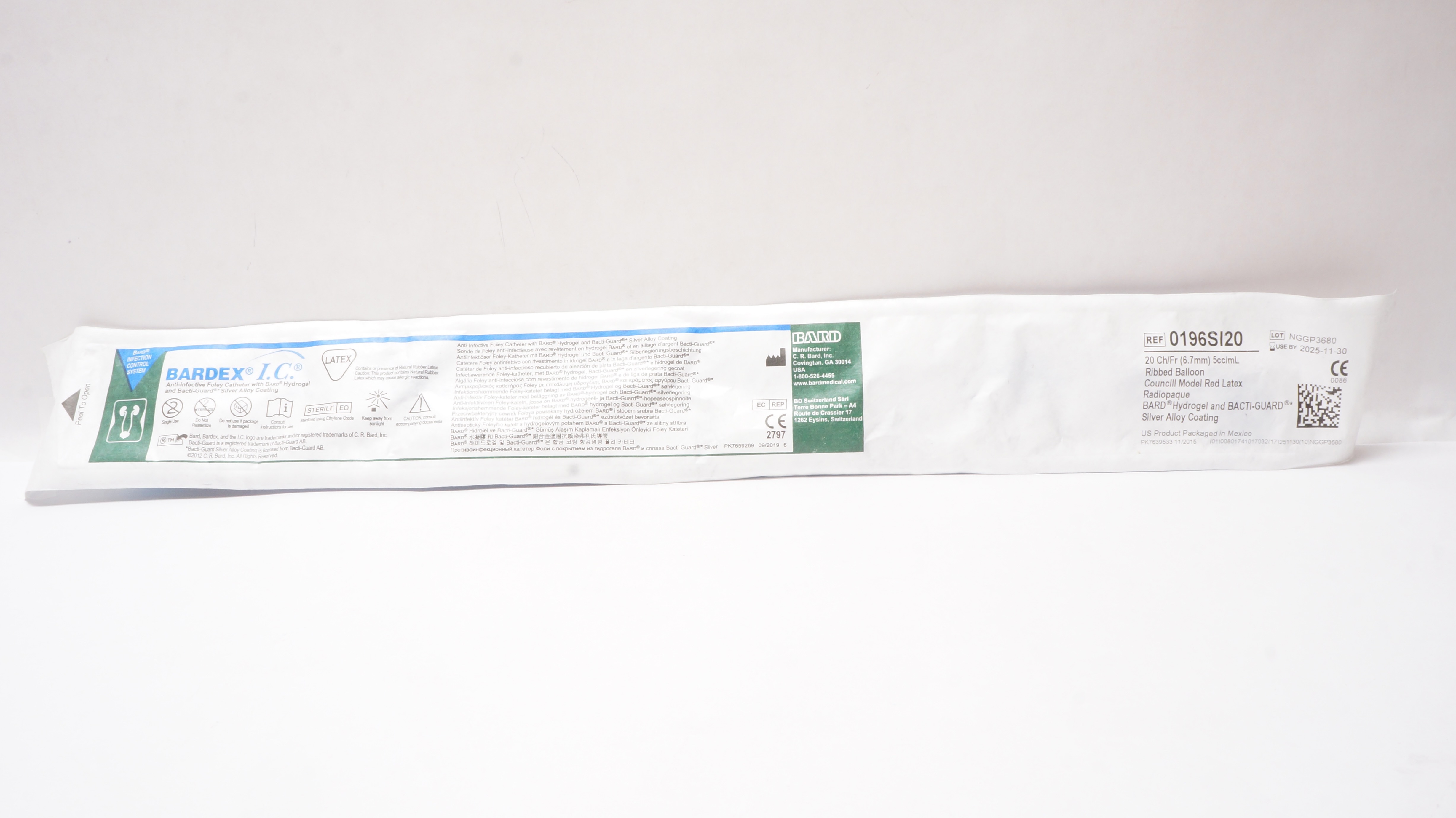 Bard 0196SI20 Bardex I.C. Aniti-Infective Foley Cath. 20Ch/Fr x 5cc/mL