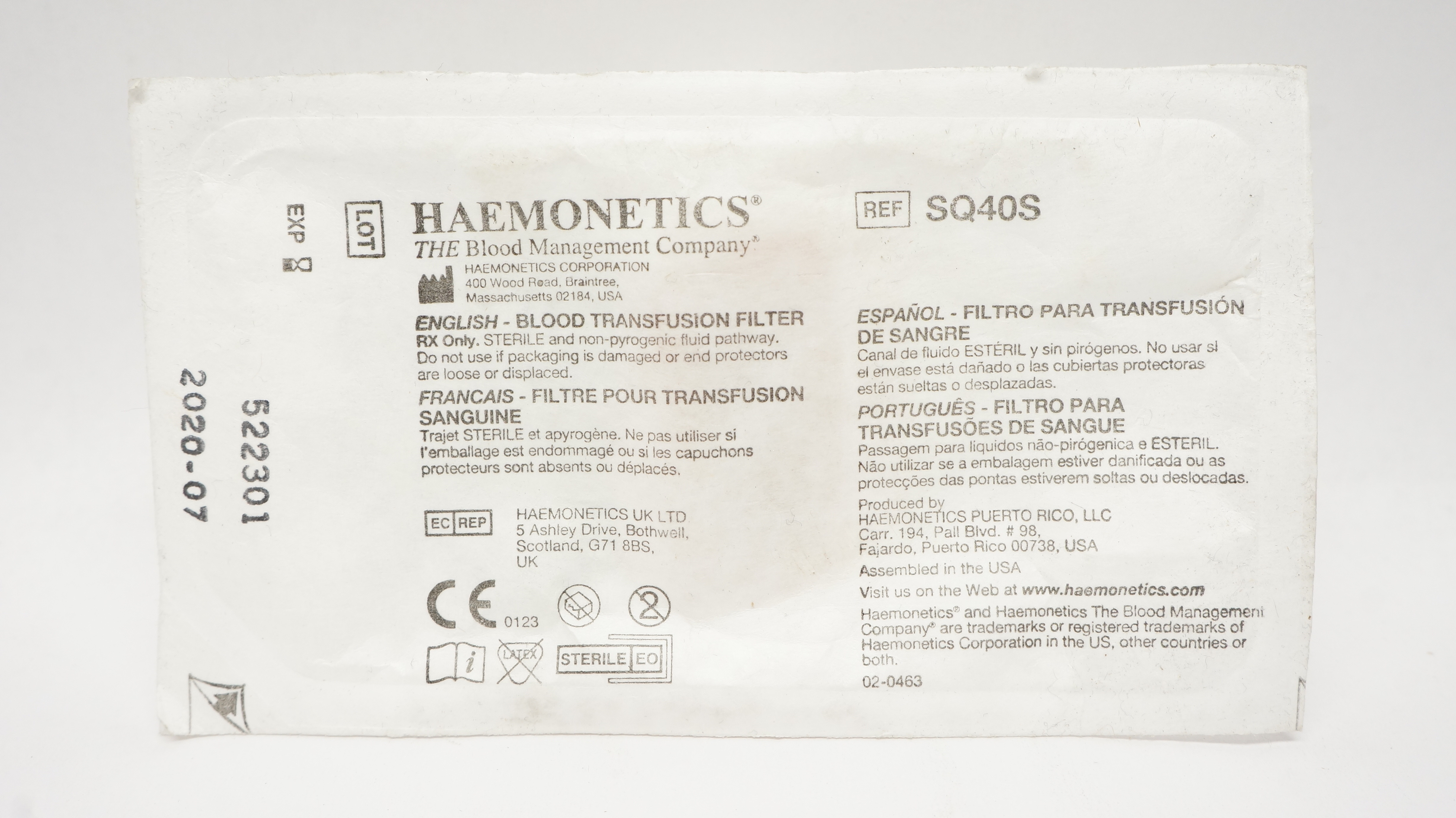 Haemonetics SQ40S Blood Transfusion Filter (x)