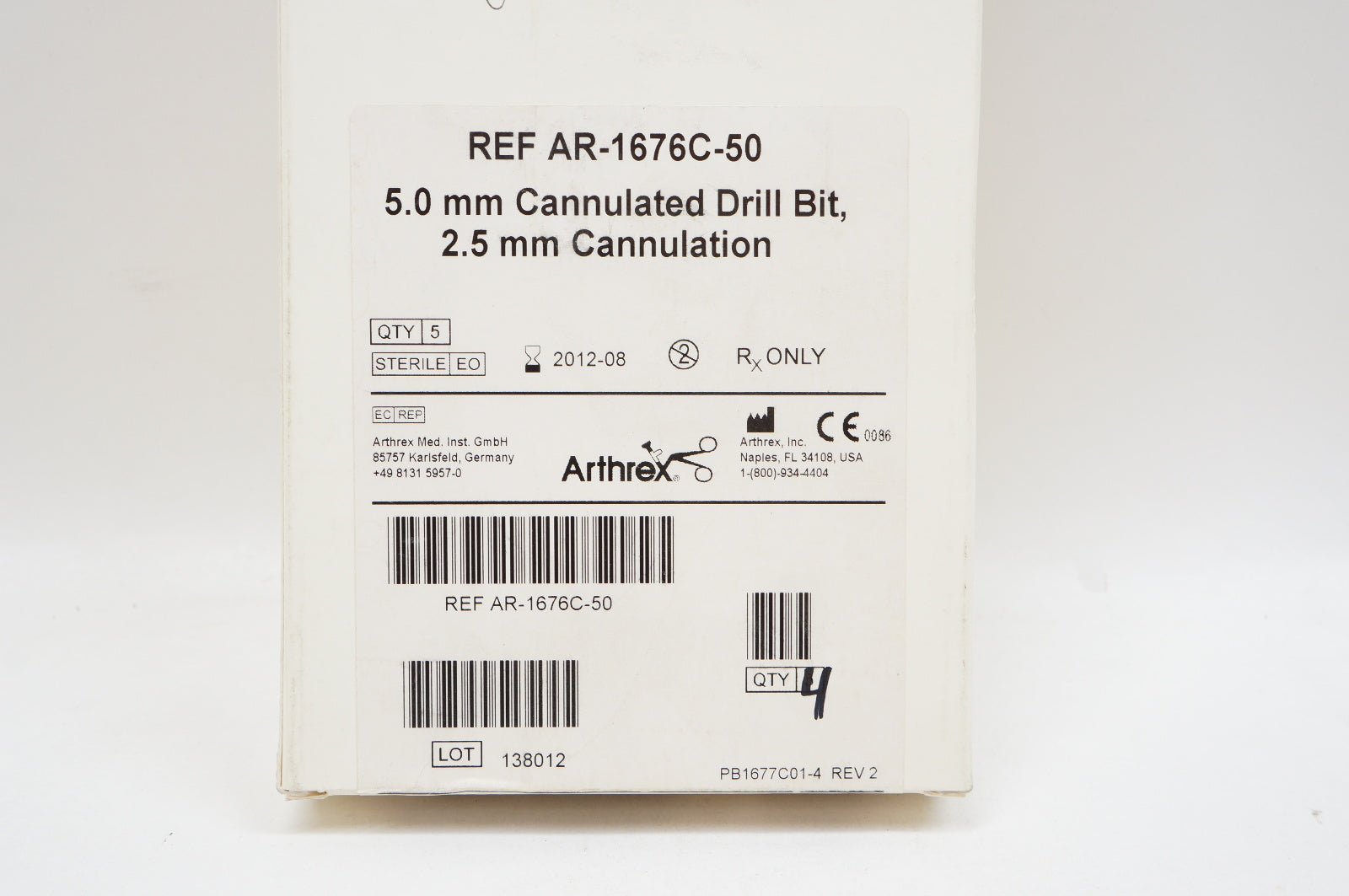 Arthrex AR-1676C-50 Cannulated Drill Bit 5.0mm, Cannulation 2.5mm (x)