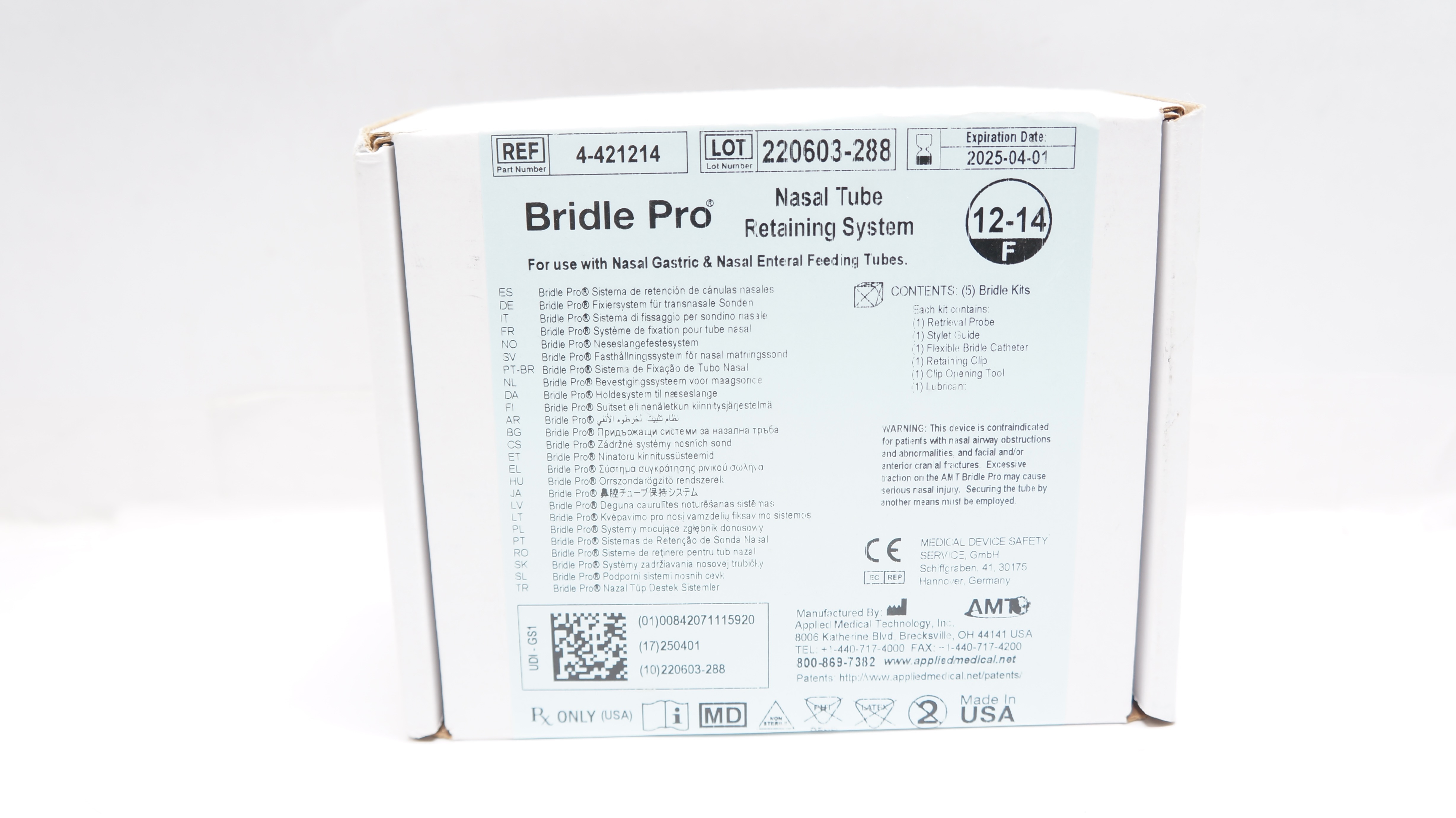 Applied Medical 4-421214 Bridle Pro Nasal Tube Retaining System 12-14F -Box of 5